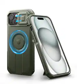 Dexnor - Phone Case for iPhone 15 with Slide Camera Cover, Compatible with MagSafe Heavy-Duty Rugged Magnetic Shockproof Bumper - Army Green