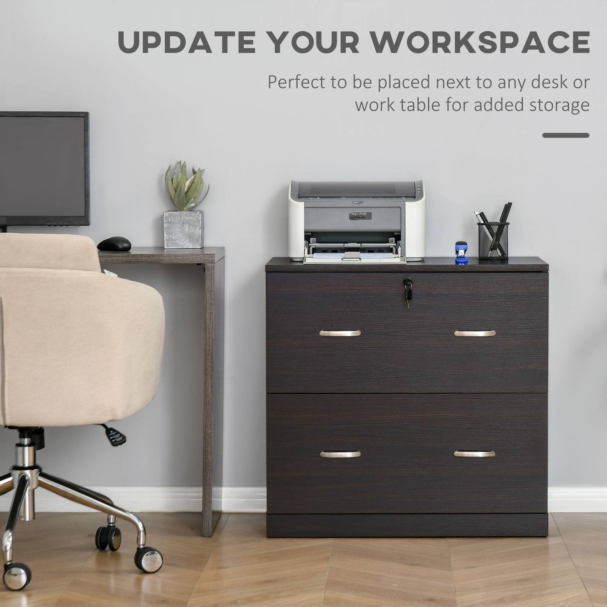 UPDATE YOUR WORKSPACE  
Perfect to be placed next to any desk or work table for added storage.