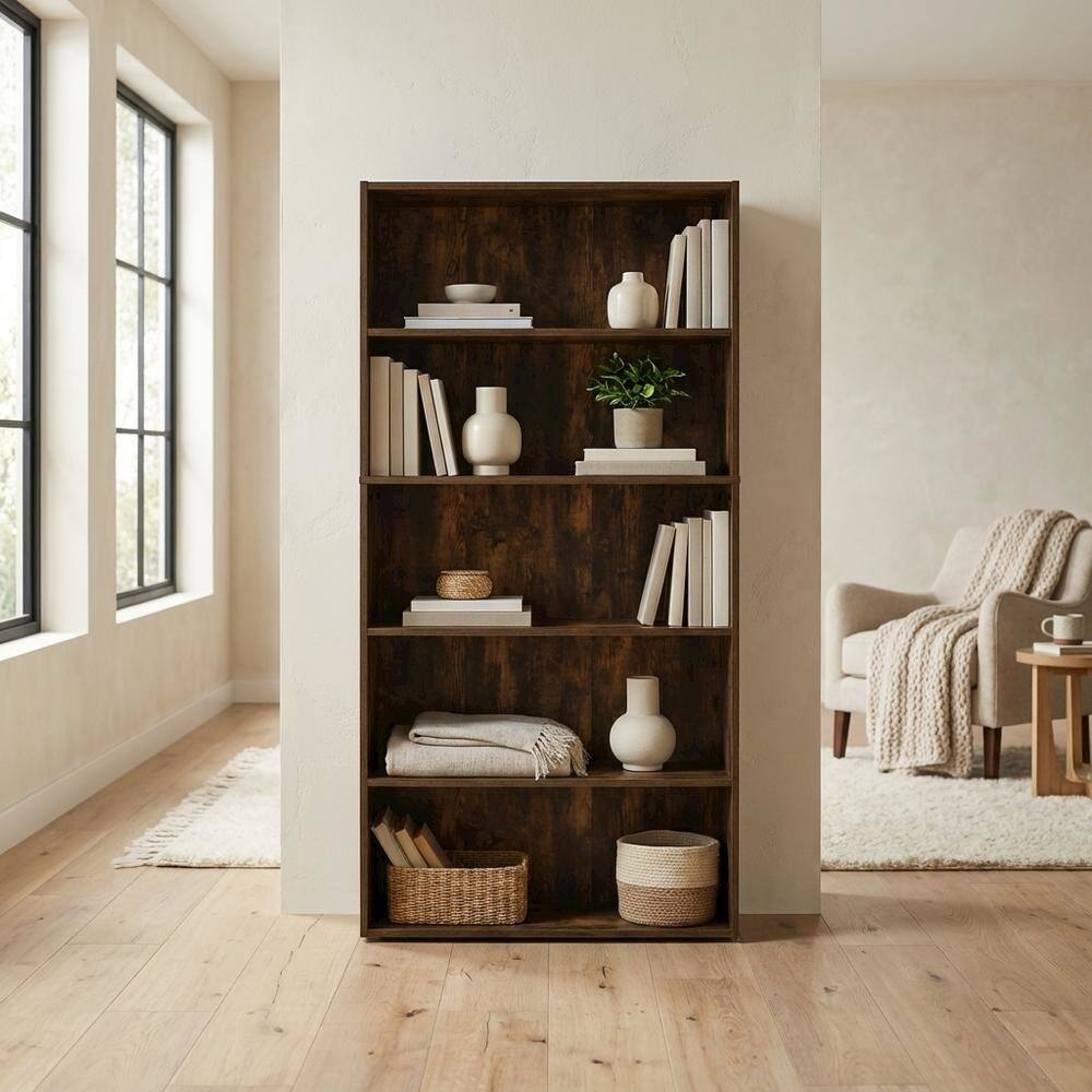 FurniFact 5 Tier Open Shelf Bookcase with Spacious Multi Level Storage ...