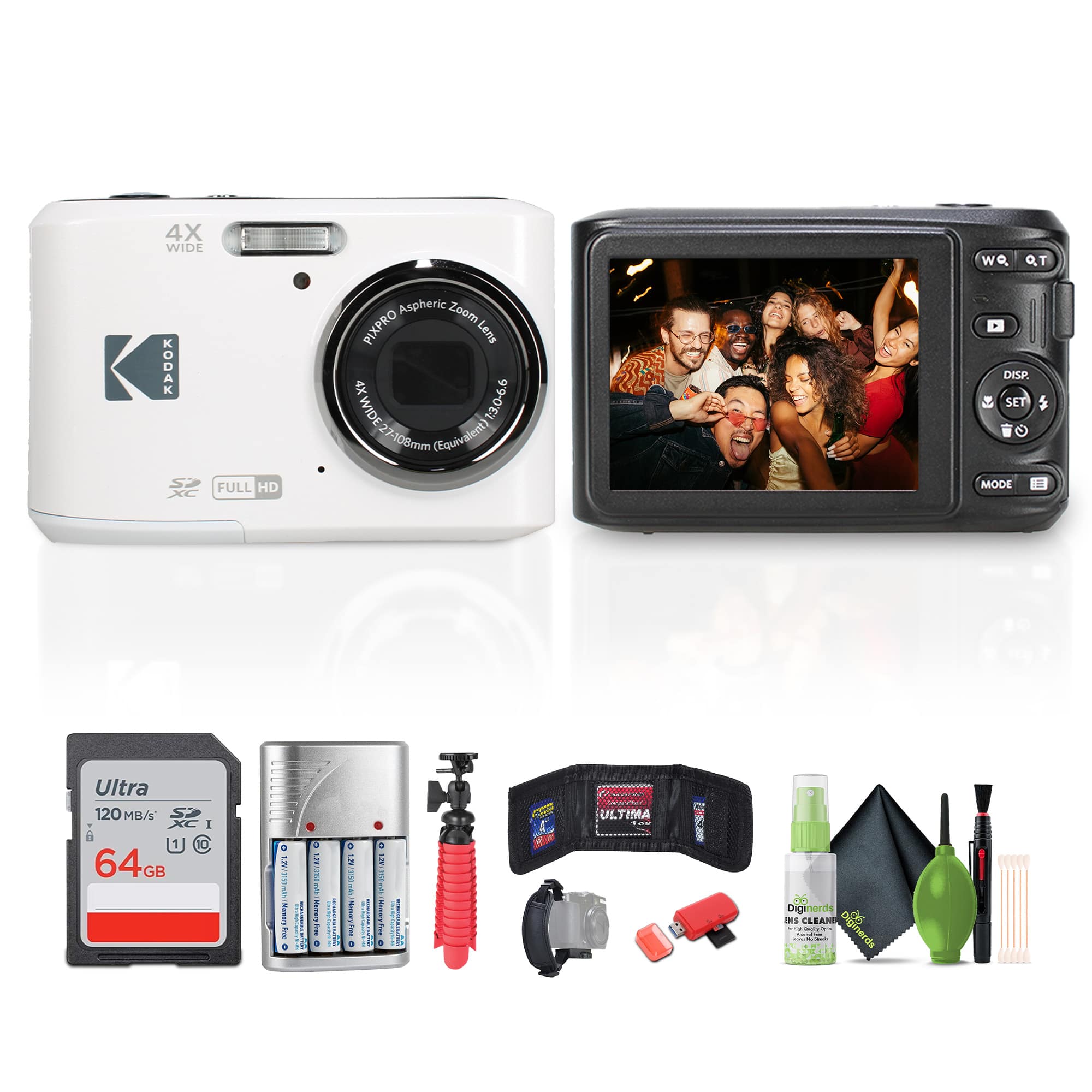 Kodak - Pixpro FZ45 Digital Camera in White (FZ45WH) Bundle with Accessories
