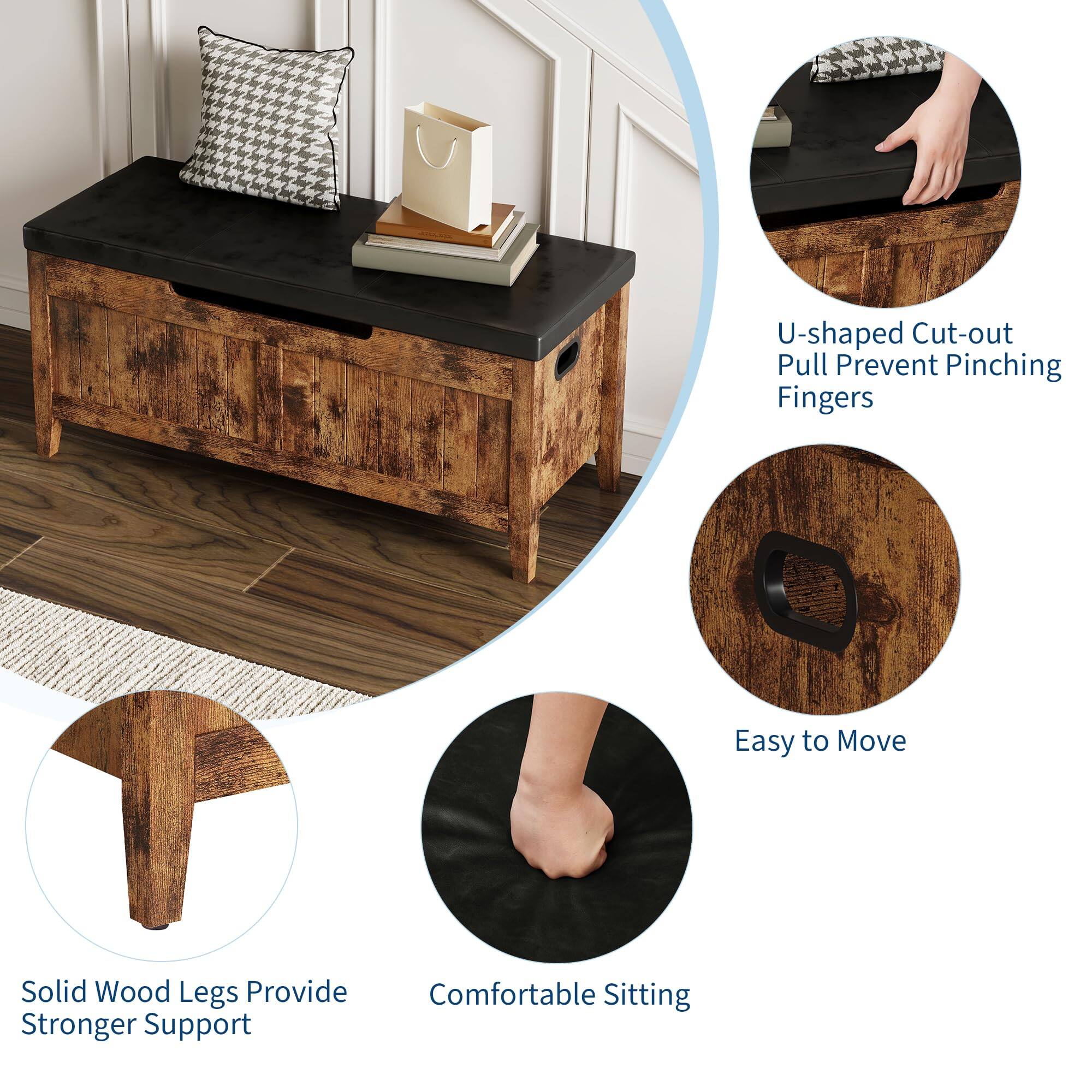 - U-shaped Cut-out Pull Prevent Pinching Fingers
- Solid Wood Legs Provide Stronger Support
- Comfortable Sitting
- Easy to Move