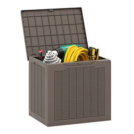 WELLFOR - Outdoor Storage Box 25 Gallon Deck Box with Lockable Lid and Wicker-woven Texture - Brown
