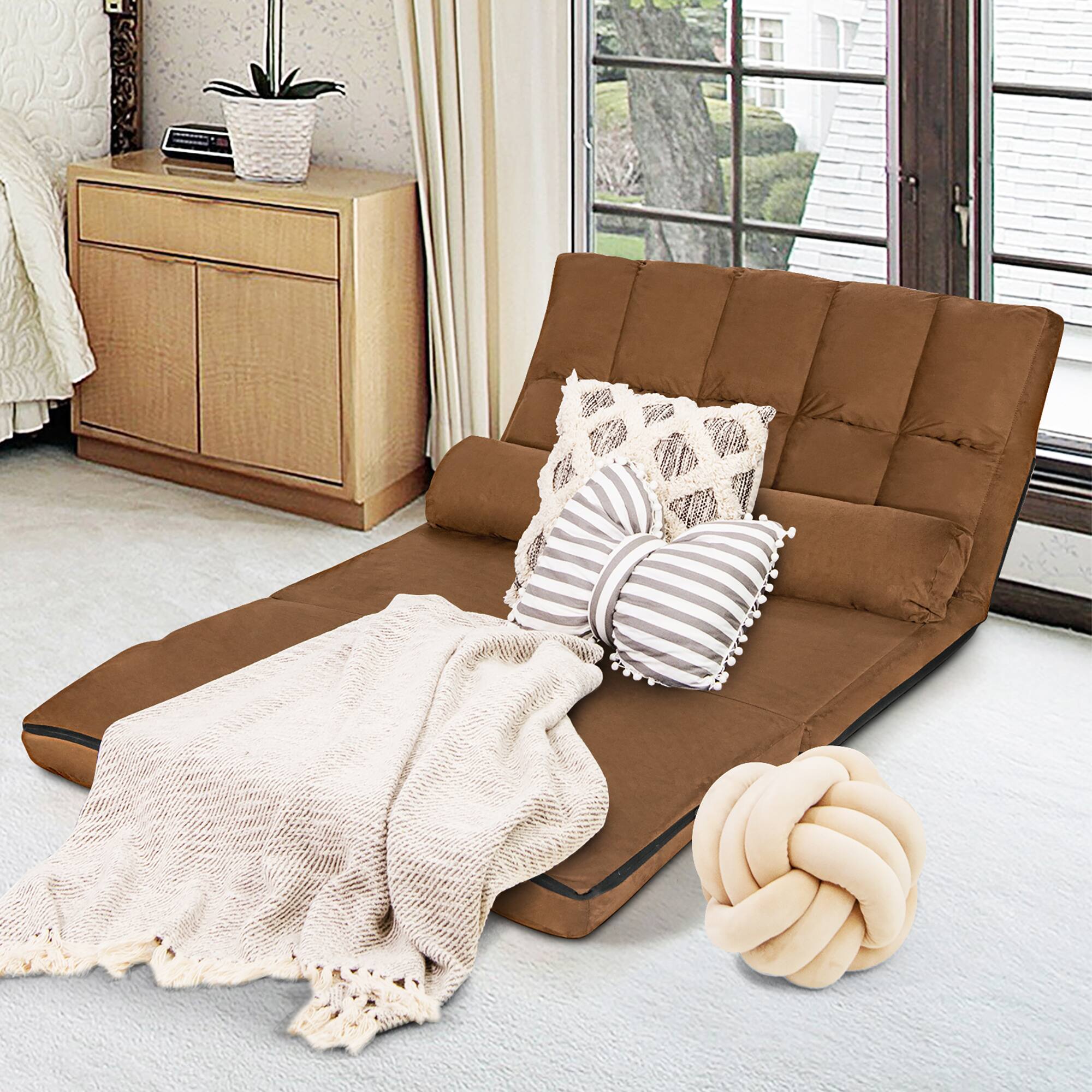 Alt View 1. Costway - Costway Foldable Floor Sofa Bed 6-Position Adjustable Couch w/ 2 Pillows Brown - Brown.