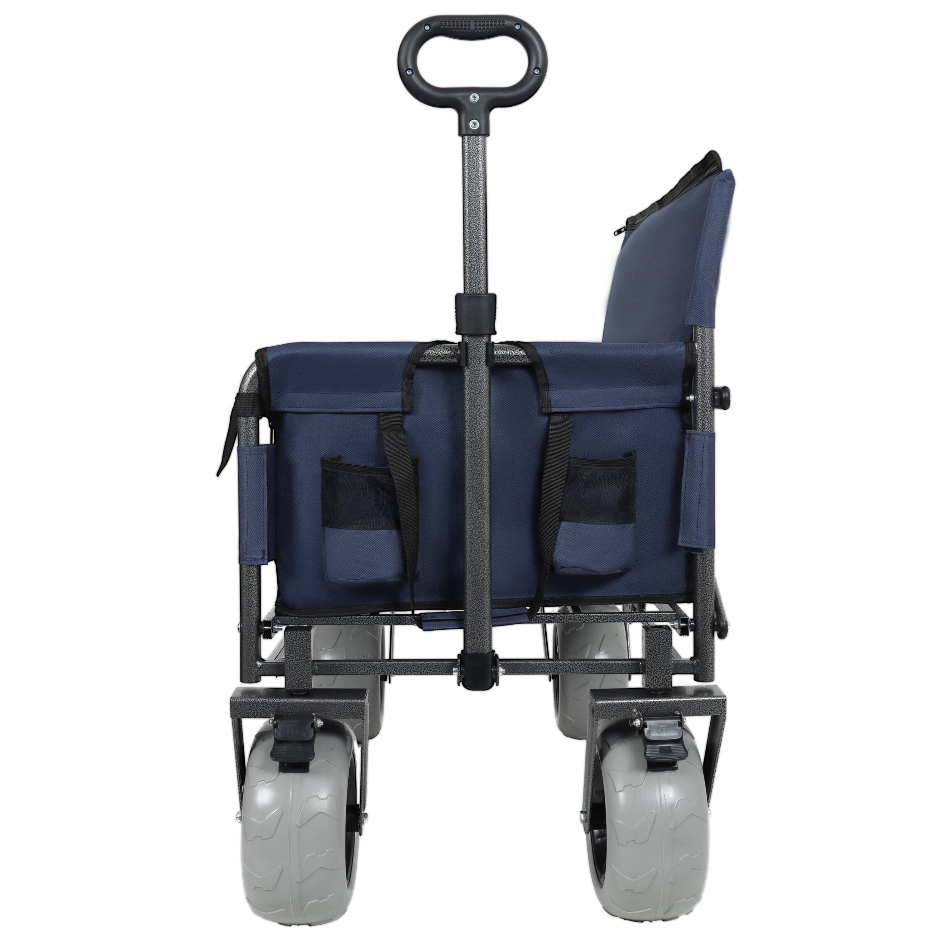 Back. Mondawe - 3-in-1 500lbs Convertible Folding Wagon Utility Carts - Bench Seat w/ 180L Capacity, All-Terrain Wheels - Dark Blue.