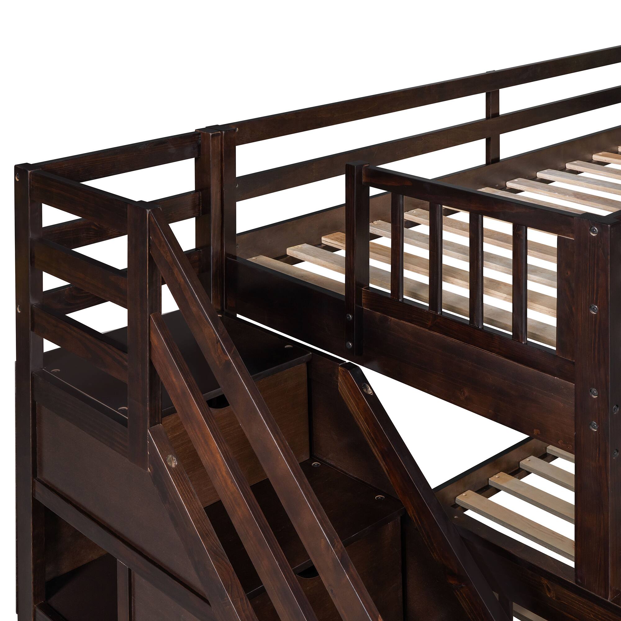 Alt View 8. Tiramisubest - Twin over Full L-Shaped Bunk Bed w/ 3 Drawers, Ladder & Staircase - Espresso: Max Space, Solid Build, Safe Design - Espresso.