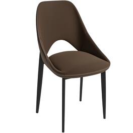 LeisureMod - Amalfi Modern Upholstered Fabric Dining Chair, Curved Open Back Accent Side Kitchen Chair with Metal Legs - Dark Brown