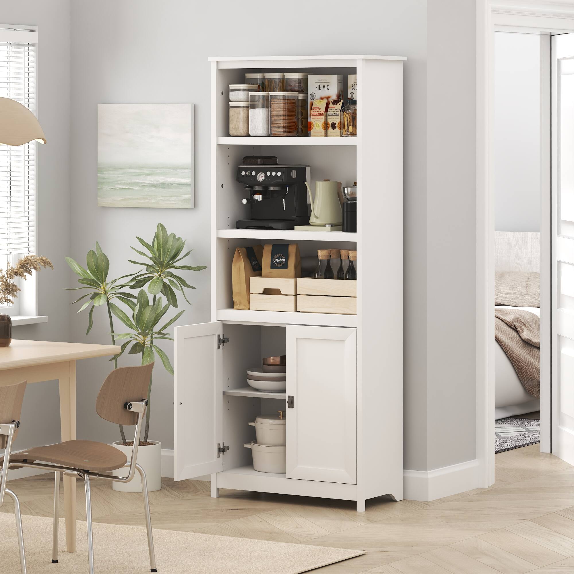 Alt View 1. Furinno - Robin Multipurpose Open Shelves and Storage Cabinet, Pantry Cabinet, Kitchen Cabinet with Doors - White.