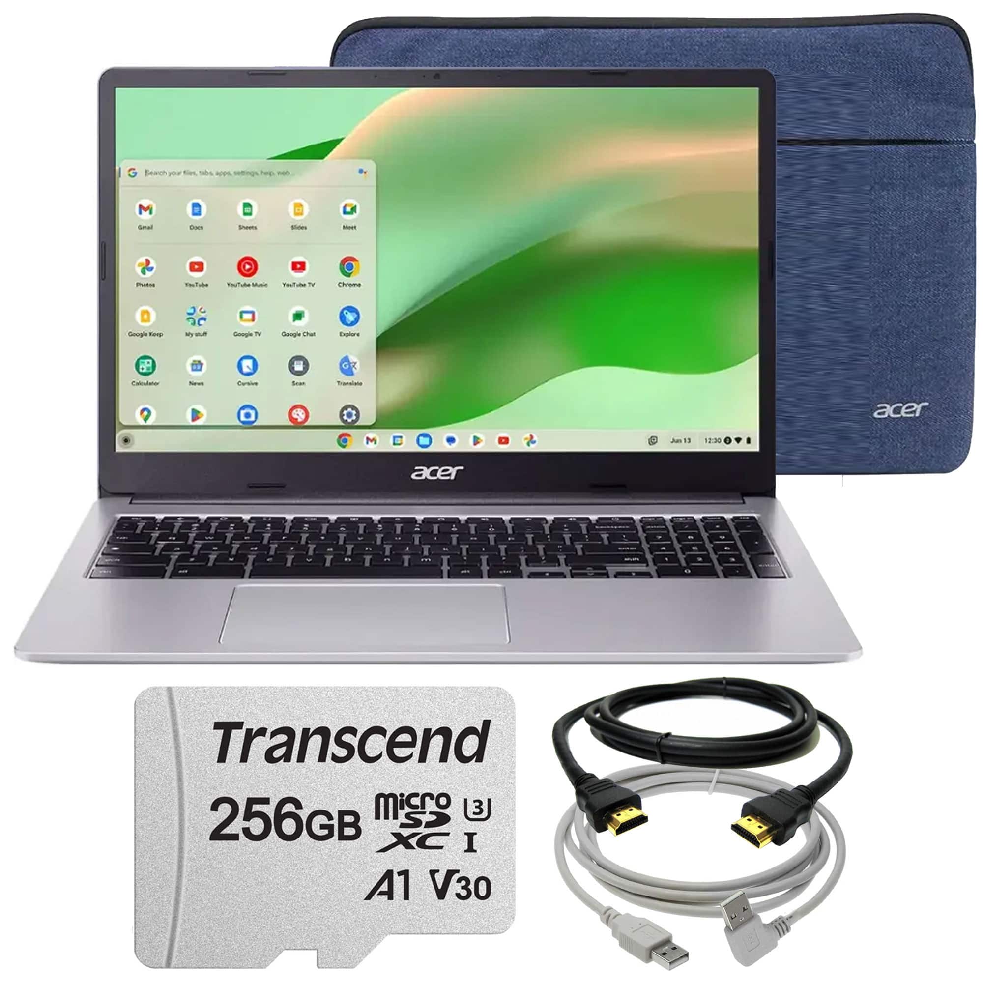 Acer - Chromebook 315 15.6" Full HD Laptop with Case + 256GB microSDXC Card Bundle - Silver