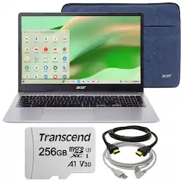 Acer - Chromebook 315 15.6" Full HD Laptop with Case + 256GB microSDXC Card Bundle - Silver