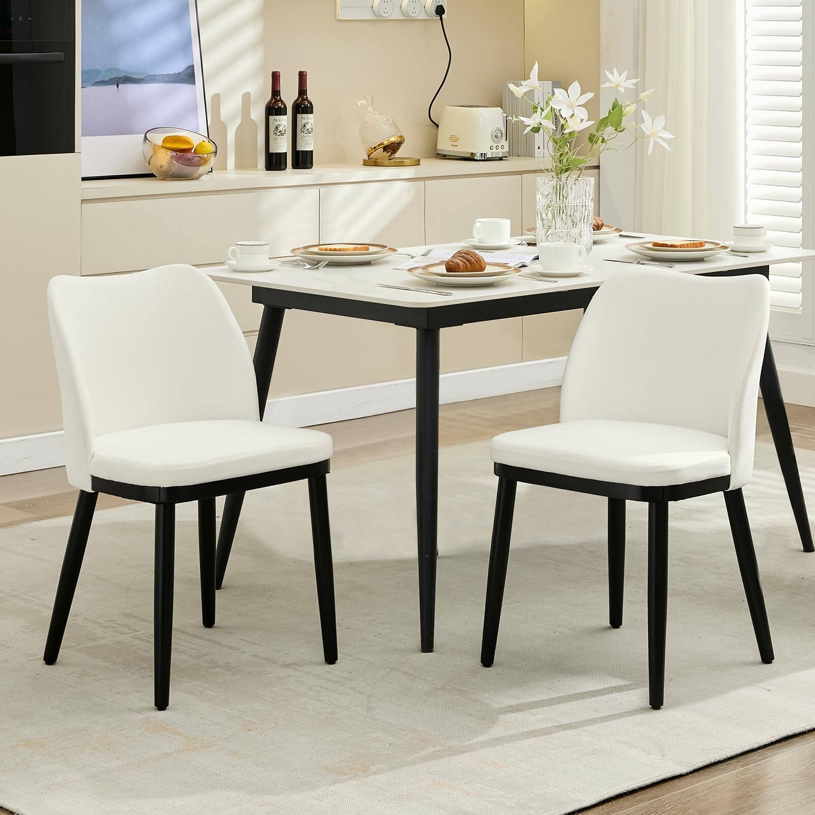 Front. Babevy - Set of 2 Upholstered Fabric Dining Chairs, Padded Seat Side Chairs with Wood Legs for Dining Room Table - Light Grey Linen.