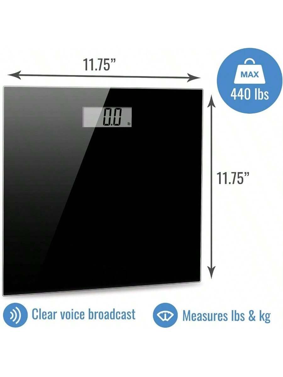 11.75"  
MAX 440 lbs  
Clear voice broadcast  
Measures lbs & kg