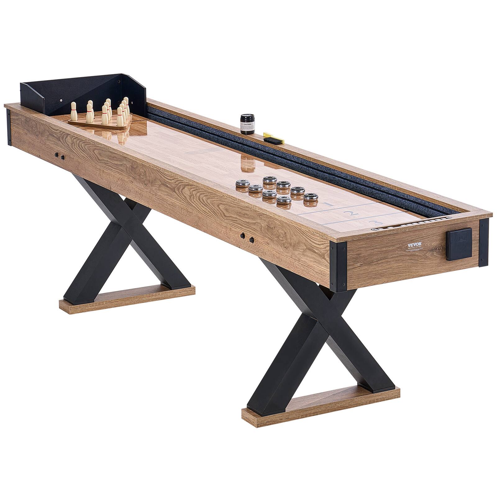 Alt View 5. VEVOR - Shuffleboard Table, 9 ft Shuffleboard for Family Game Rooms, 2 in 1 Shuffleboard and Bowling Combo Game Set - wood.
