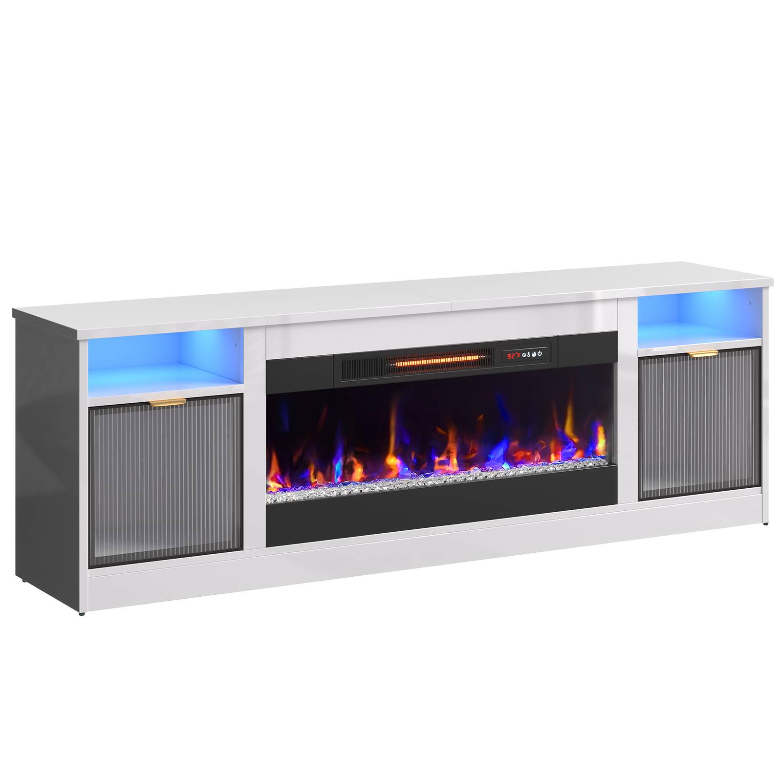 Left. Bestier - 70" Electric Fireplace Gaming TV Stand Entertainment Center for TVs up to 80"with LED Lights & Storage Cabinets - White.