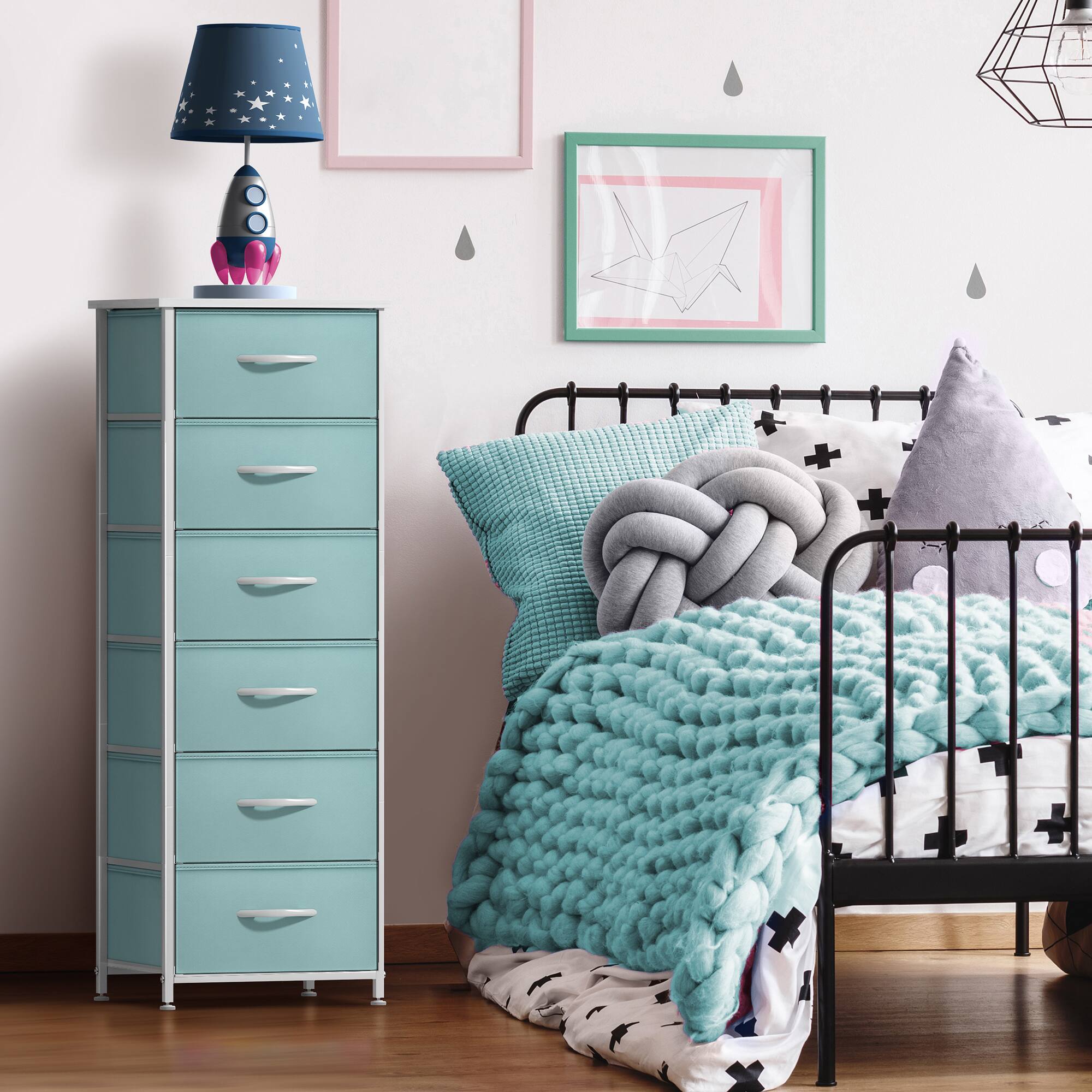 Alt View 2. Sorbus - Sorbus Narrow 6 Drawers Nightstand with Steel Frame, Wood Top, Easy Pull Fabric Bins for Home, Bedroom, Office & Dorm - Blue.