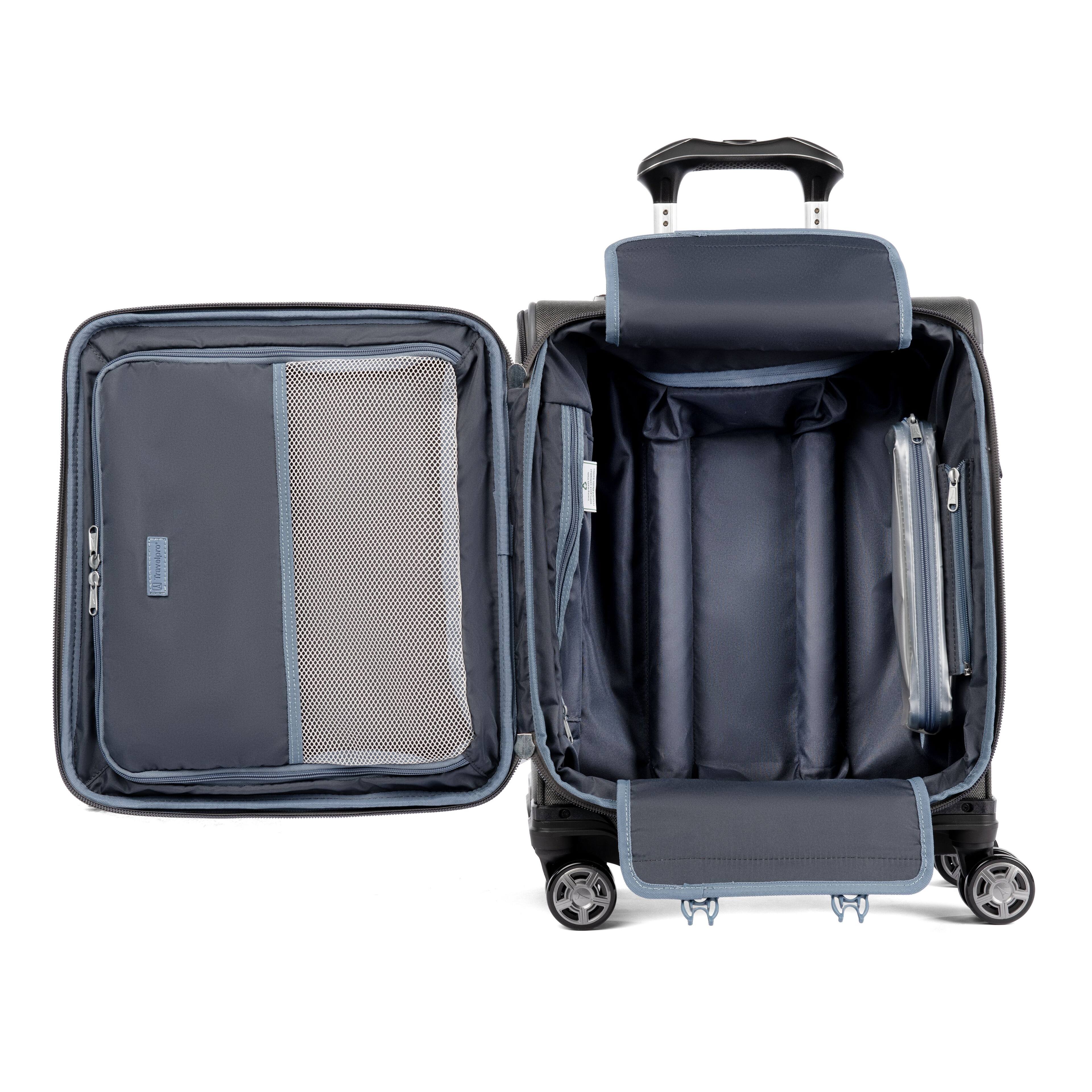 Angle. Travelpro - Platinum Elite Softside Expandable 19" Carry On Spinner - Vintage Grey.