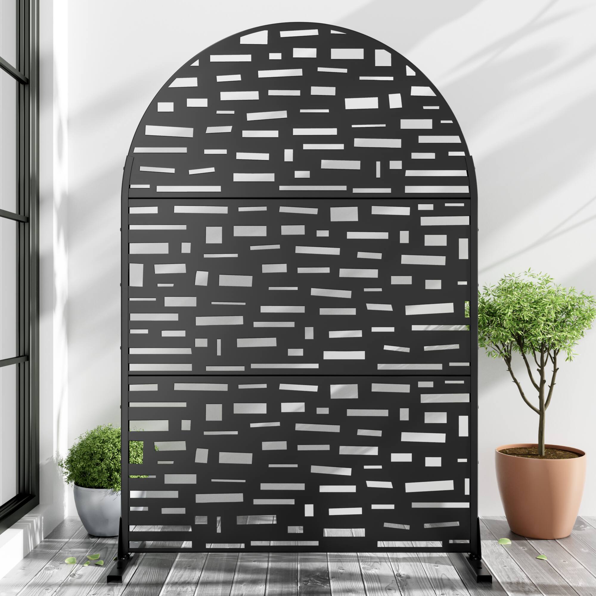 PexFix - 72 in. x 47 in. Gerald Pattern Arch Metal Outdoor Privacy Screen & Panels, Freestanding Garden Divider Fence - Black