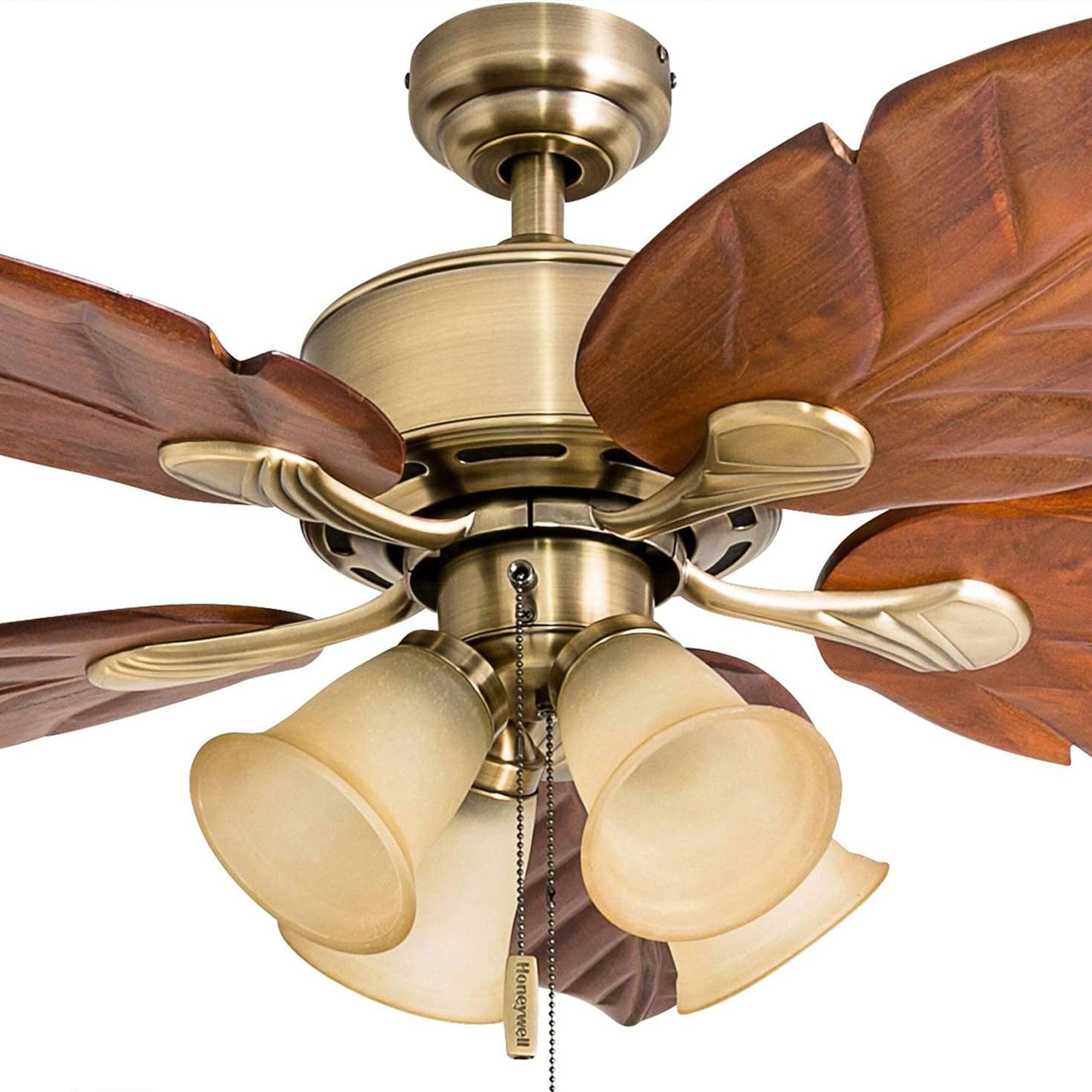 Alt View 8. Honeywell - Honeywell Royal Palm 52" Tropical LED Ceiling Fan with Pull Chain, Aged Brass - Aged Brass.