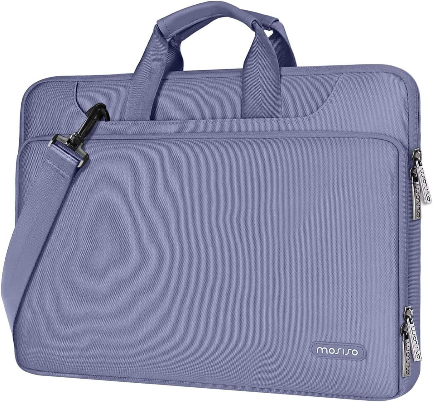 mosiso - 360 Protective Laptop Bag 15.6 inch,Computer Carrying Case with Shoulder Strap for MacBook Air Pro 15 16 HP Dell Asus - Lavender Gray
