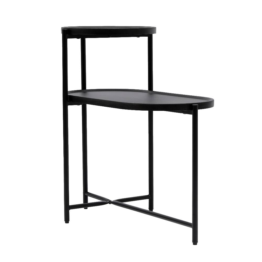 Alt View 6. Loheer - Loheer Round Coffee Table with Storage Tray 2 Tier Oval End Table Small Side Table for Living Room Black - Black.