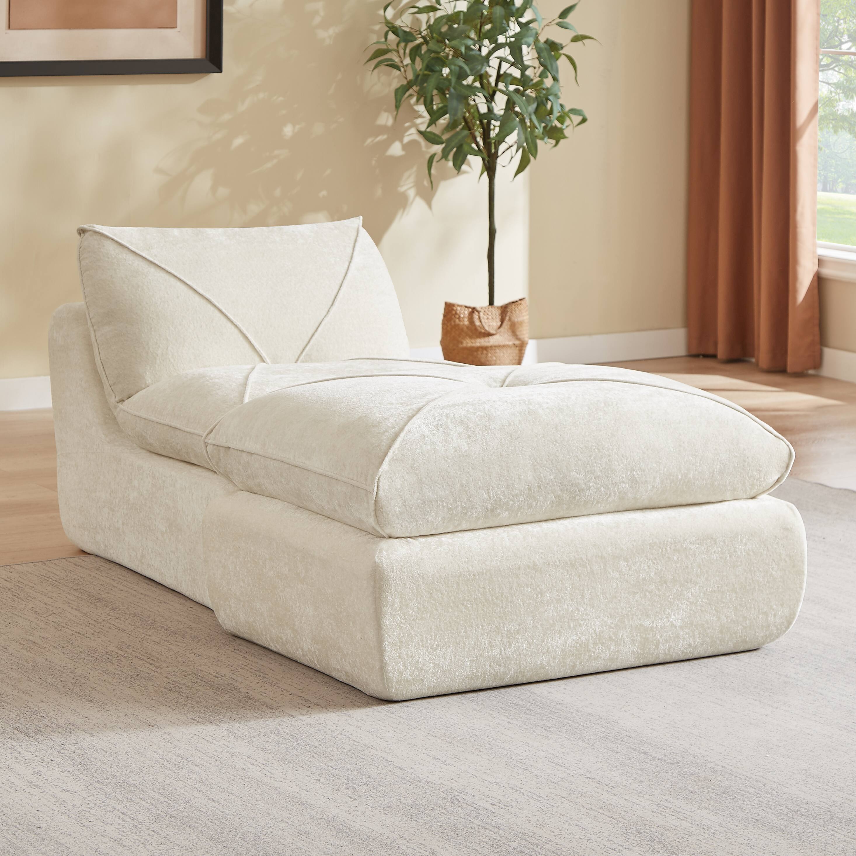 Angle. Loheer - Loheer- 2.8x3.4x2.7 ft Modern Minimalist Chenille Sectional Sofa with Ottoman for Apartment Living Room - Beige.