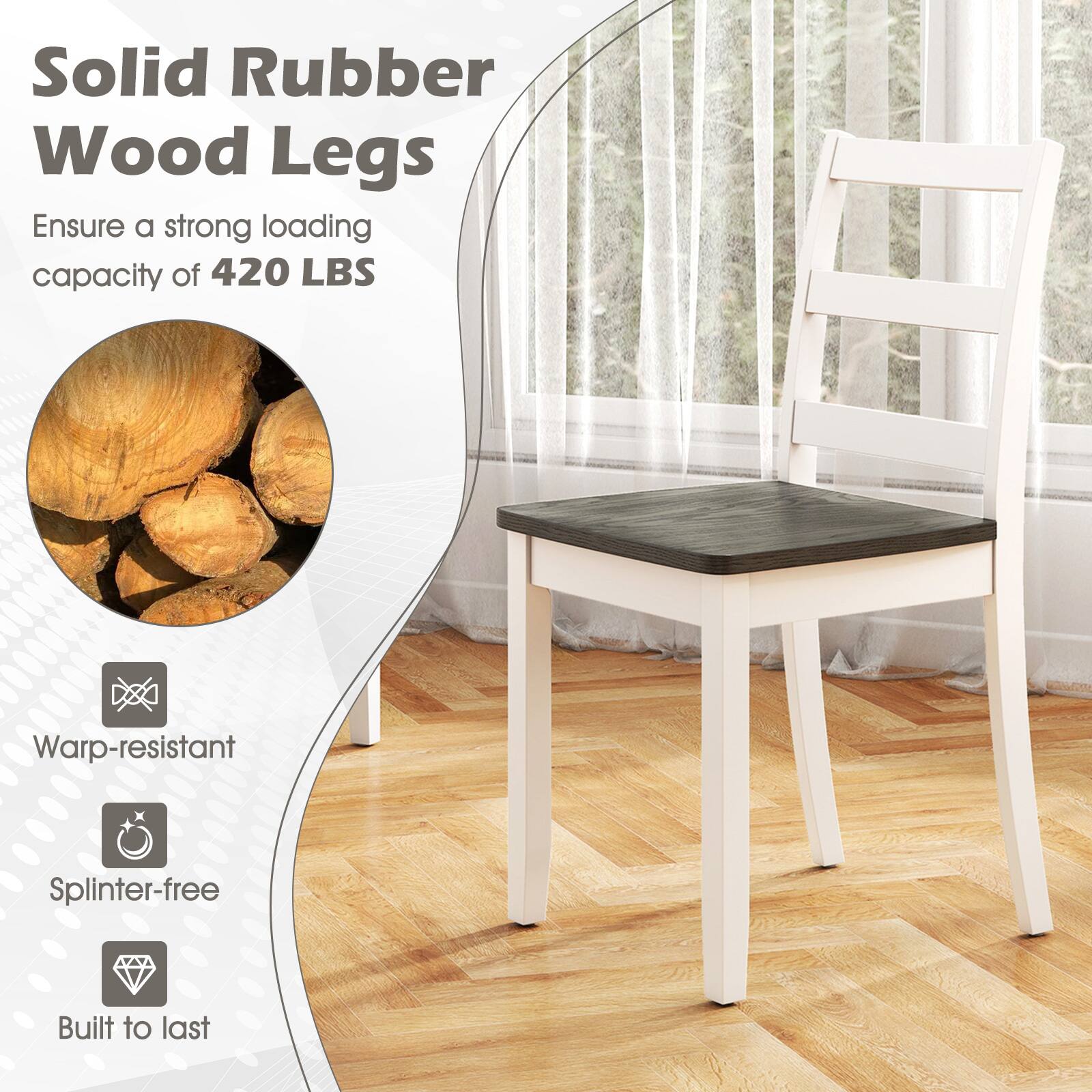Solid Rubber Wood Legs

Ensure a strong loading capacity of 420 LBS

- Warp-resistant
- Splinter-free
- Built to last