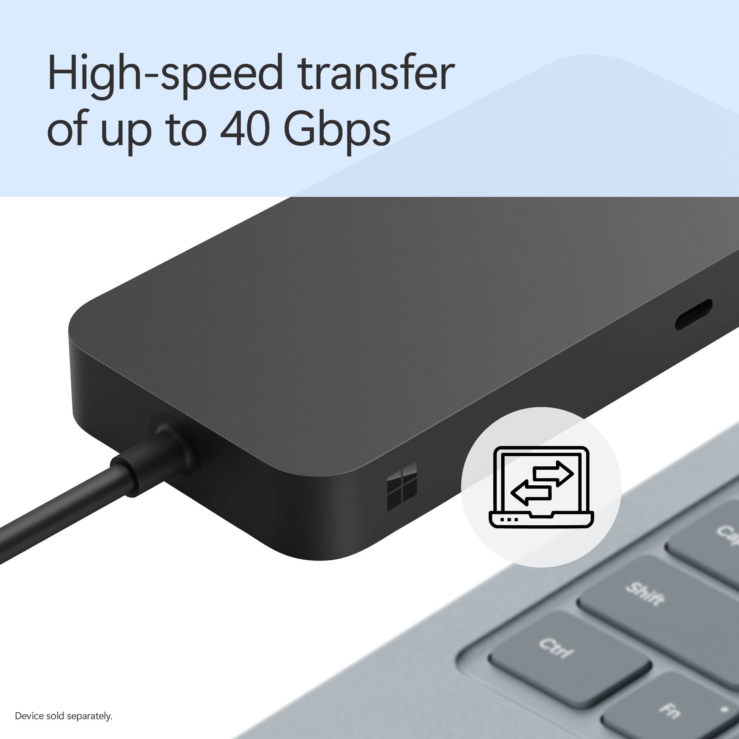 High-speed transfer of up to 40 Gbps. Device sold separately. Fn.