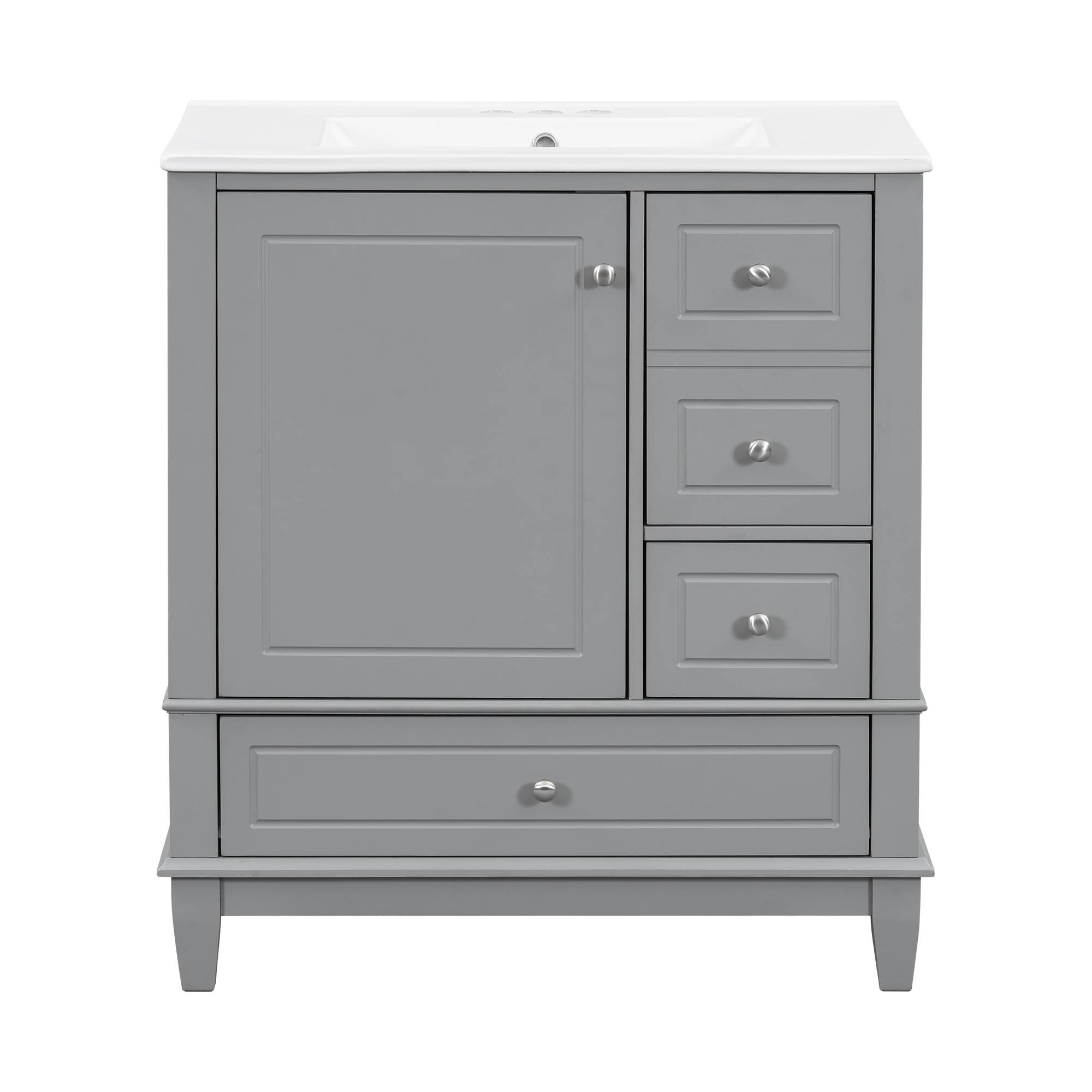 Alt View 7. Tiramisubest - 30" Bathroom Vanity with Sink, One Door with Shelf and Three Drawers, Soft Close Door, Grey - Grey.