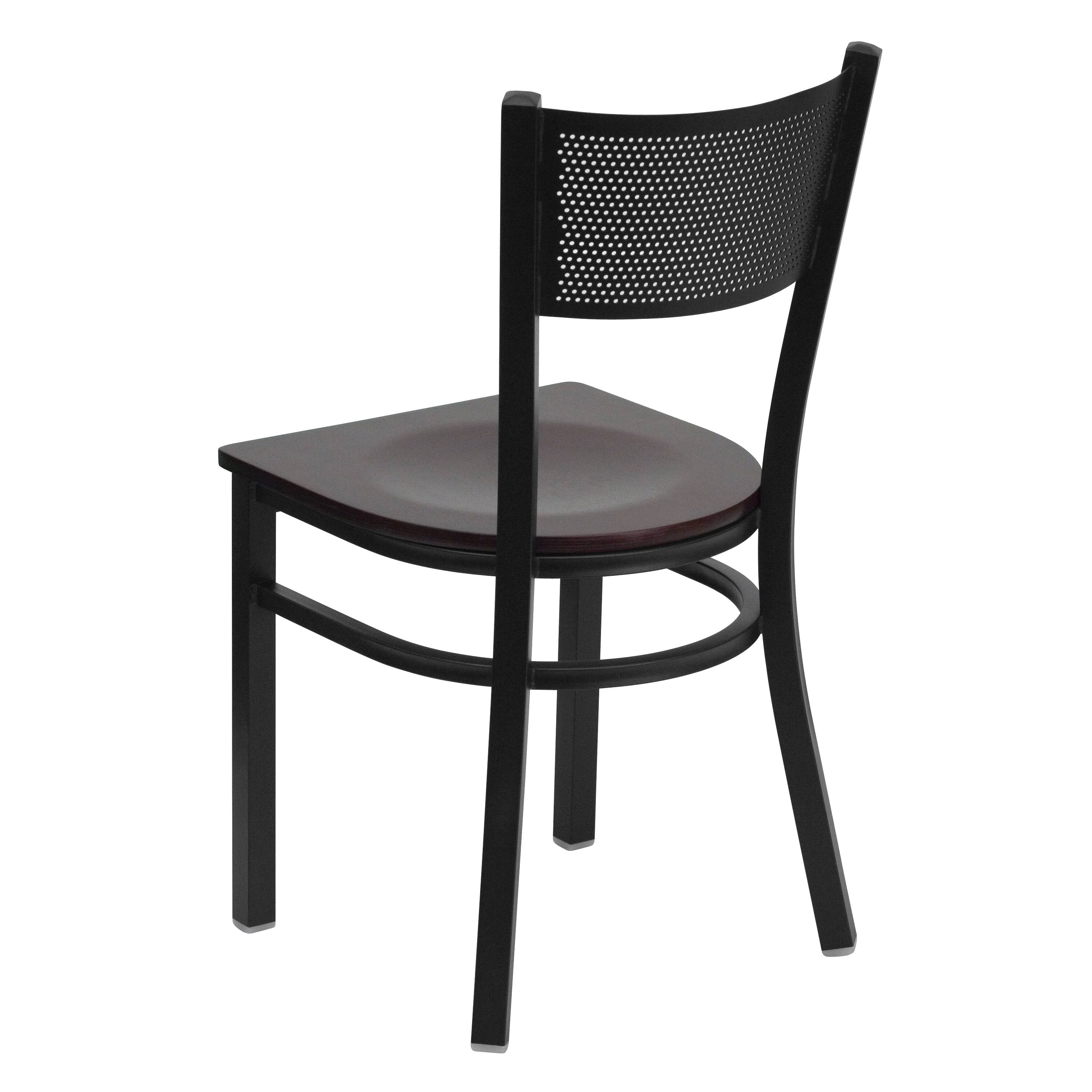 Alt View 3. Emma + Oliver - Grid Back Metal Restaurant Dining Chair - Mahogany Wood Seat/Black Metal Frame.