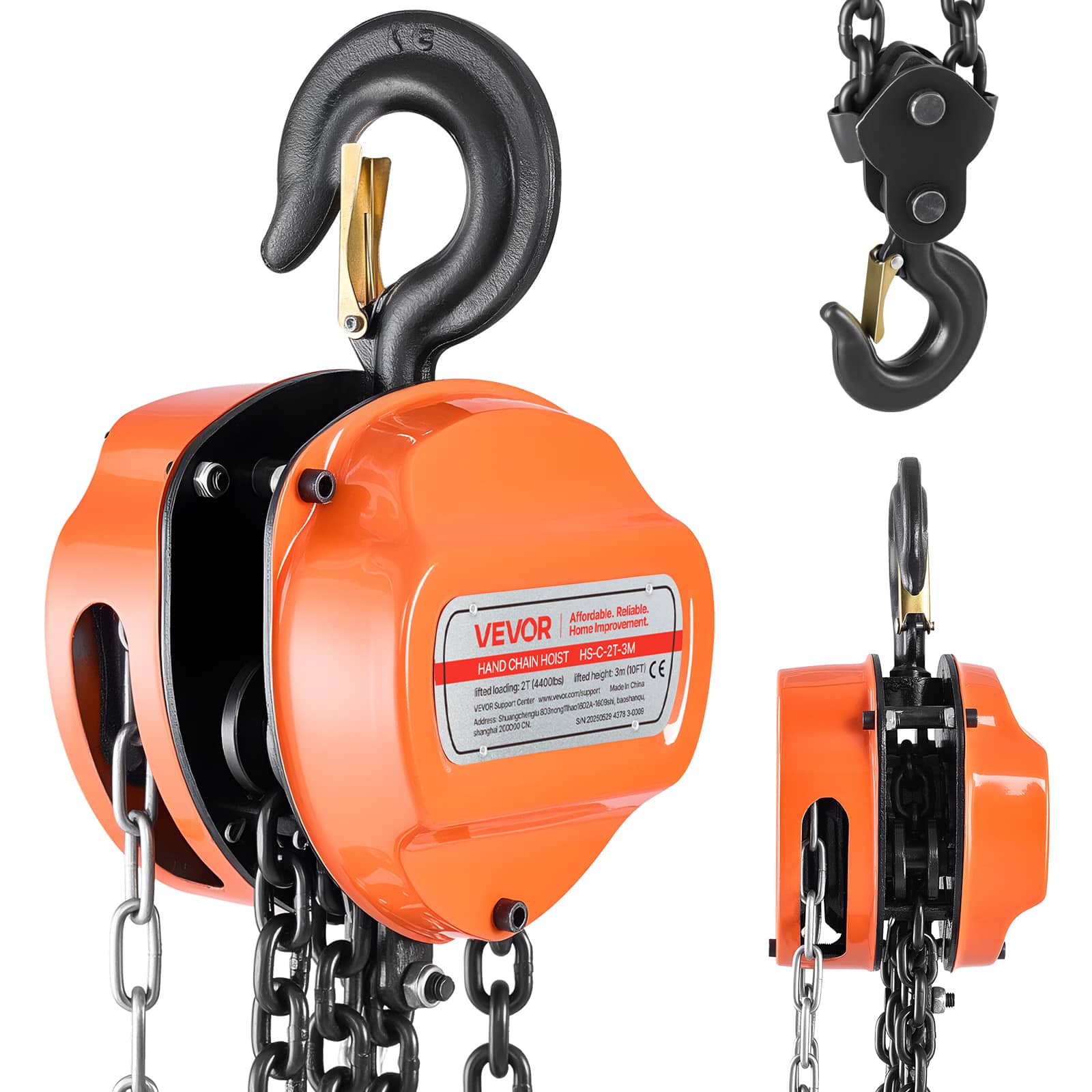 VEVOR - Hand Chain Hoist, 2 Ton 4400 lbs Capacity, Manual Chain Block with Upgrade G80 Galvanized Chain, 10 ft Lifting Height - Orange price history on PriceWatchPro