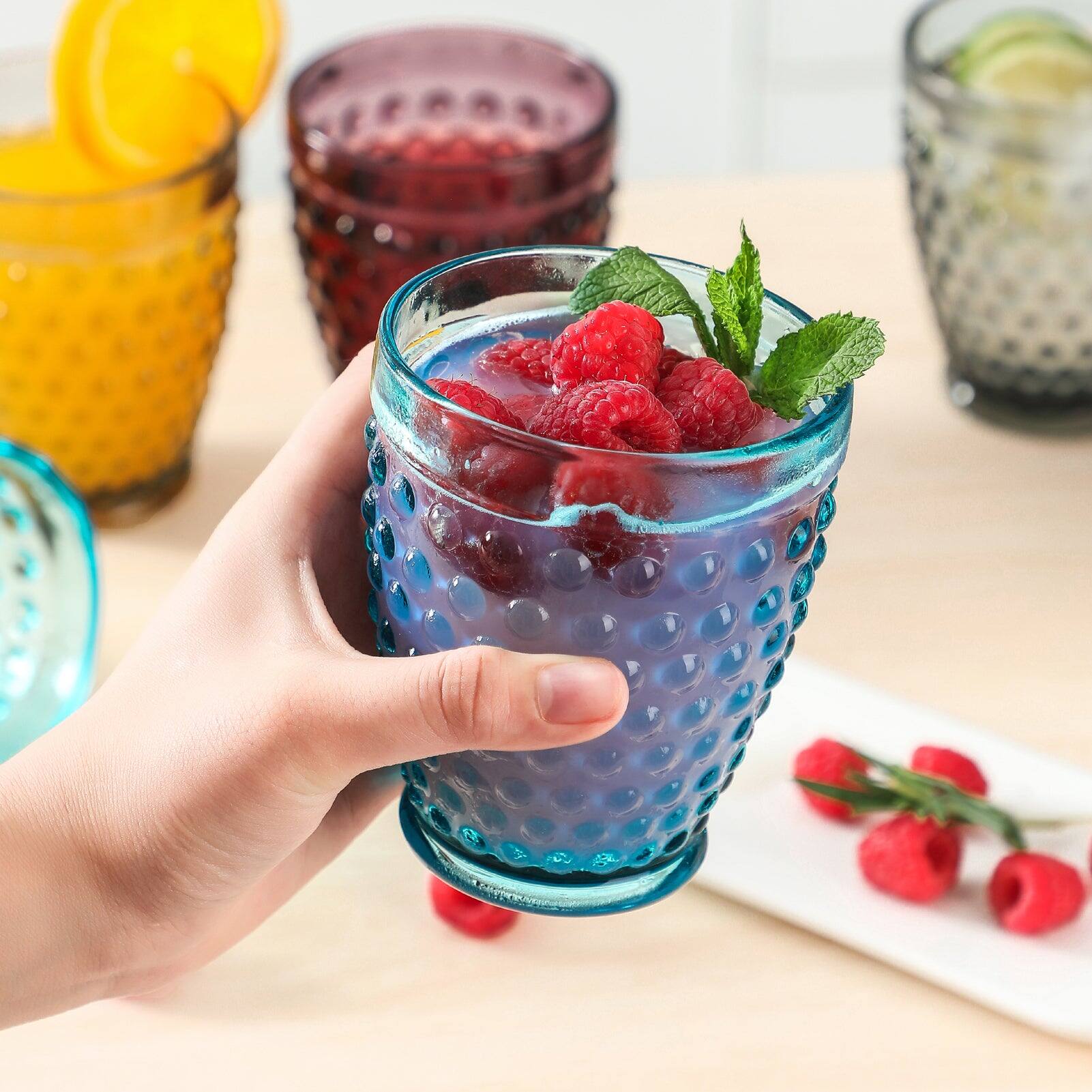 Back. BreeBe - Hobnail Colorful Old Fashioned Iced Beverage Glass 10.25 oz. set of 6 - Multi.