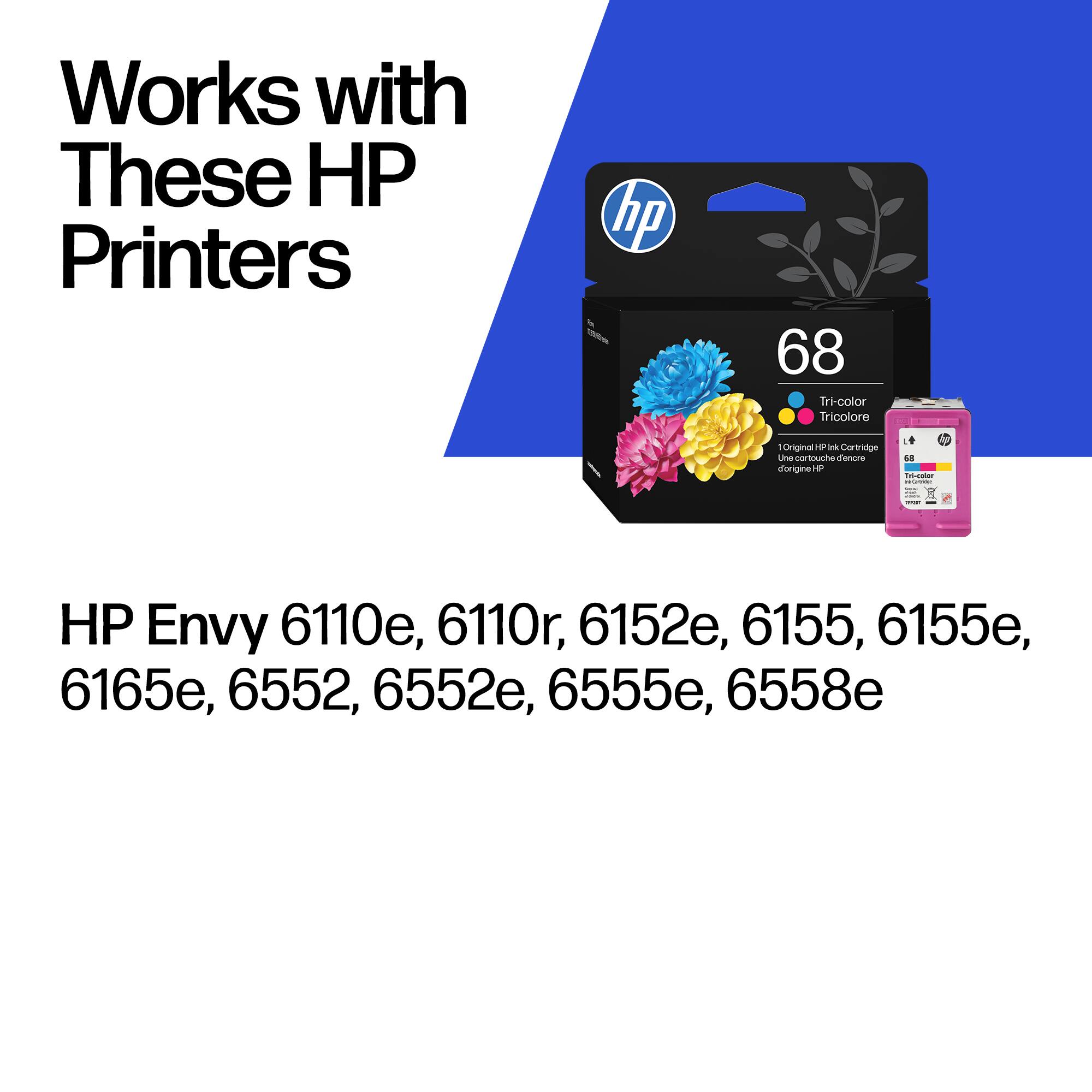 Works with These HP Printers

hp 68 Tri-color Tricolore - original ink Cartridge

HP Envy 6110e, 6110r, 6152e, 6155, 6155e, 6165e, 6552, 6552e, 6555e, 6558e