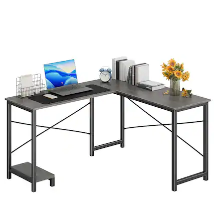 Front. Bestier - 49in L Shaped Desk, Computer Desk Corner Desks Gaming Desk PC Table for Home Office Workstation - Gray.