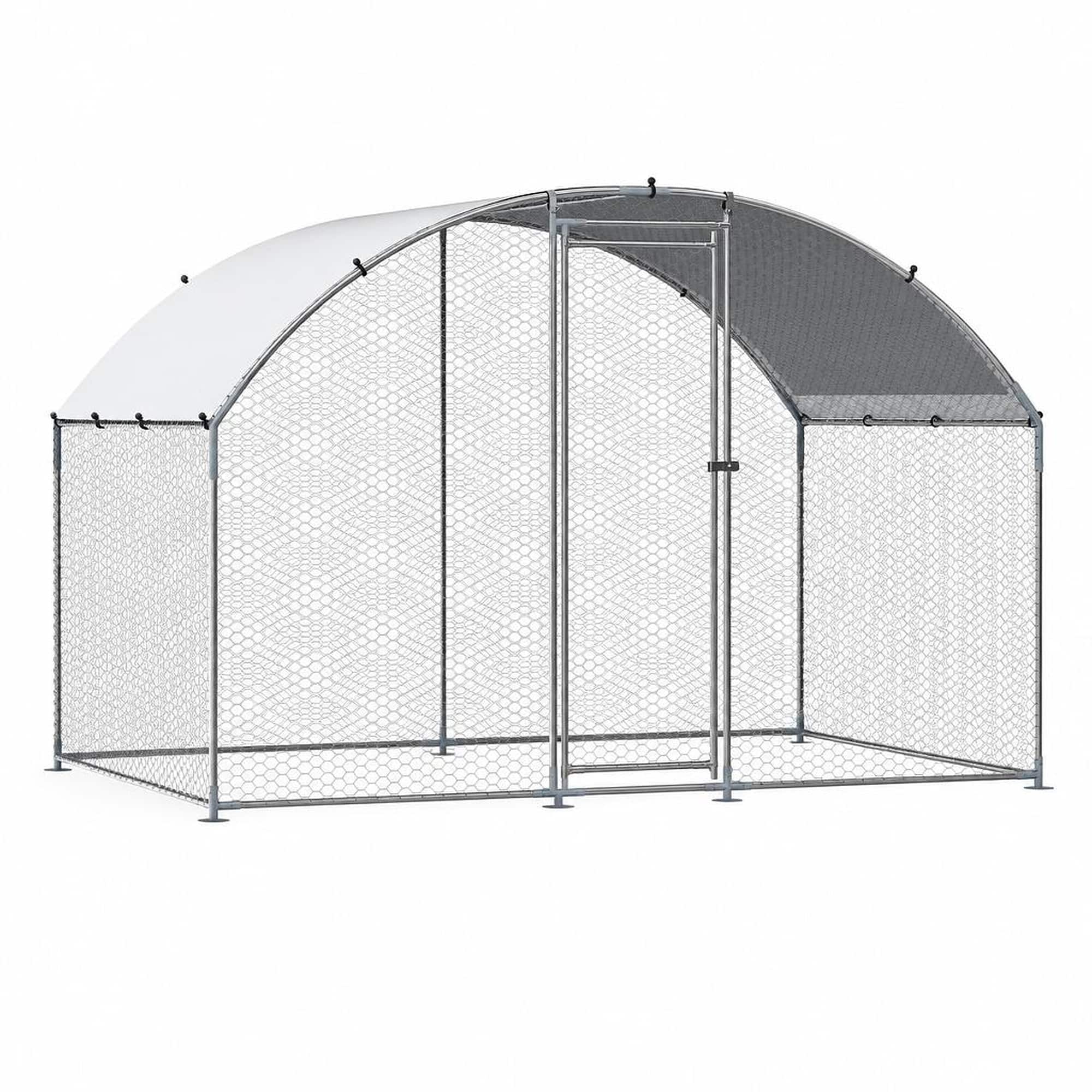 RYHNUYNE - Metal Chicken Coop 9.8x6.5x6.5 ft, Walk-in Run, Galvanized Steel, PE Cover Roof, Hexagonal Mesh