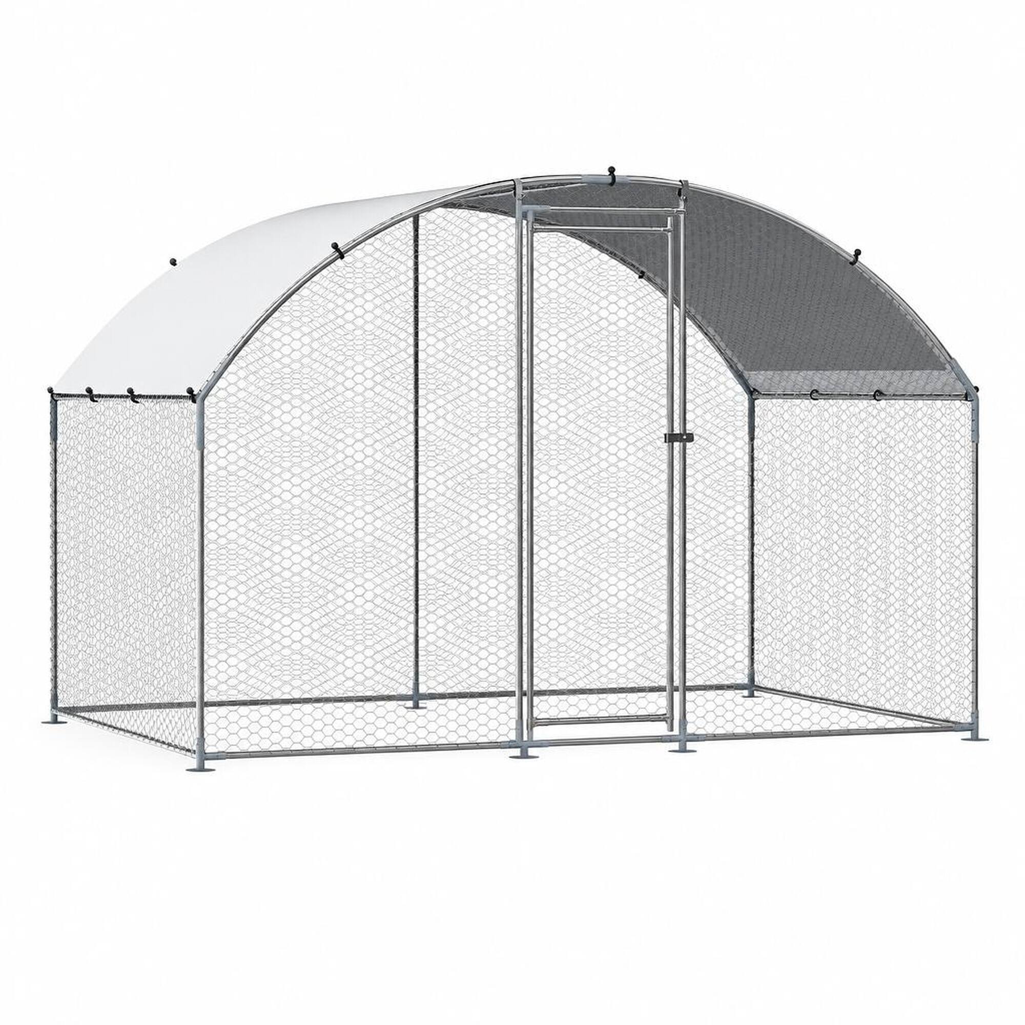 Front. RYHNUYNE - Metal Chicken Coop 9.8x6.5x6.5 ft, Walk-in Run, Galvanized Steel, PE Cover Roof, Hexagonal Mesh.