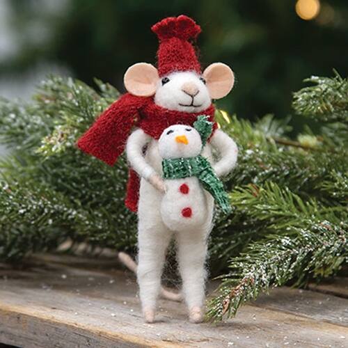 Angle. BreeBe - Christmas Snowman & Baby Felted Ornament - White, Red.