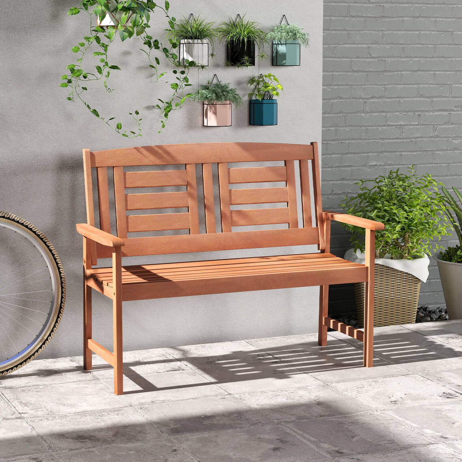 Alt View 4. Costway - Costway Outdoor Solid Wood Loveseat with Inclined Backrest & Slatted Seat Teak Painting - Orange.