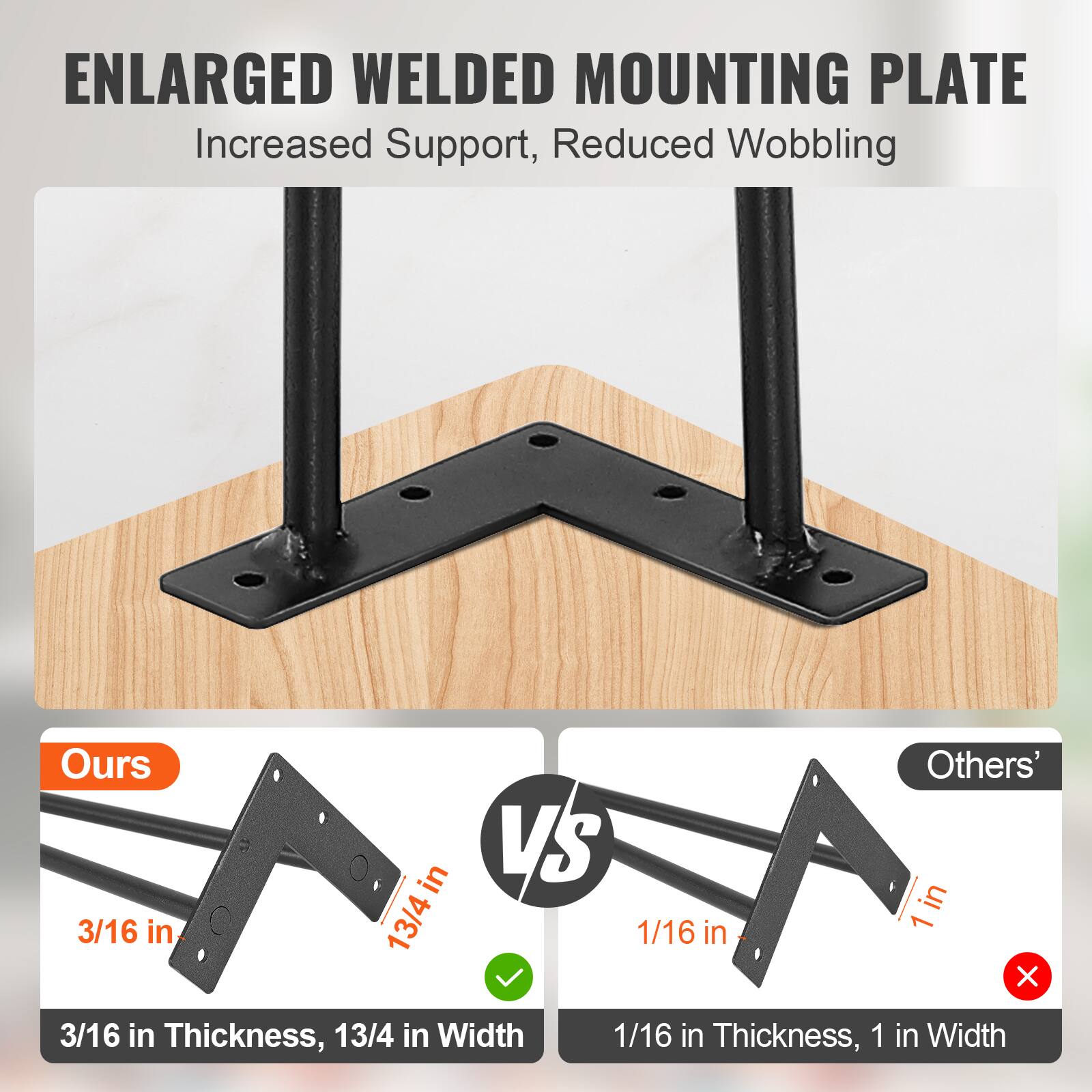 ENLARGED WELDED MOUNTING PLATE Increased Support, Reduced Wobbling Ours 3/16 in Thickness, 13/4 in Width VS Others' 1/16 in Thickness, 1 in Width