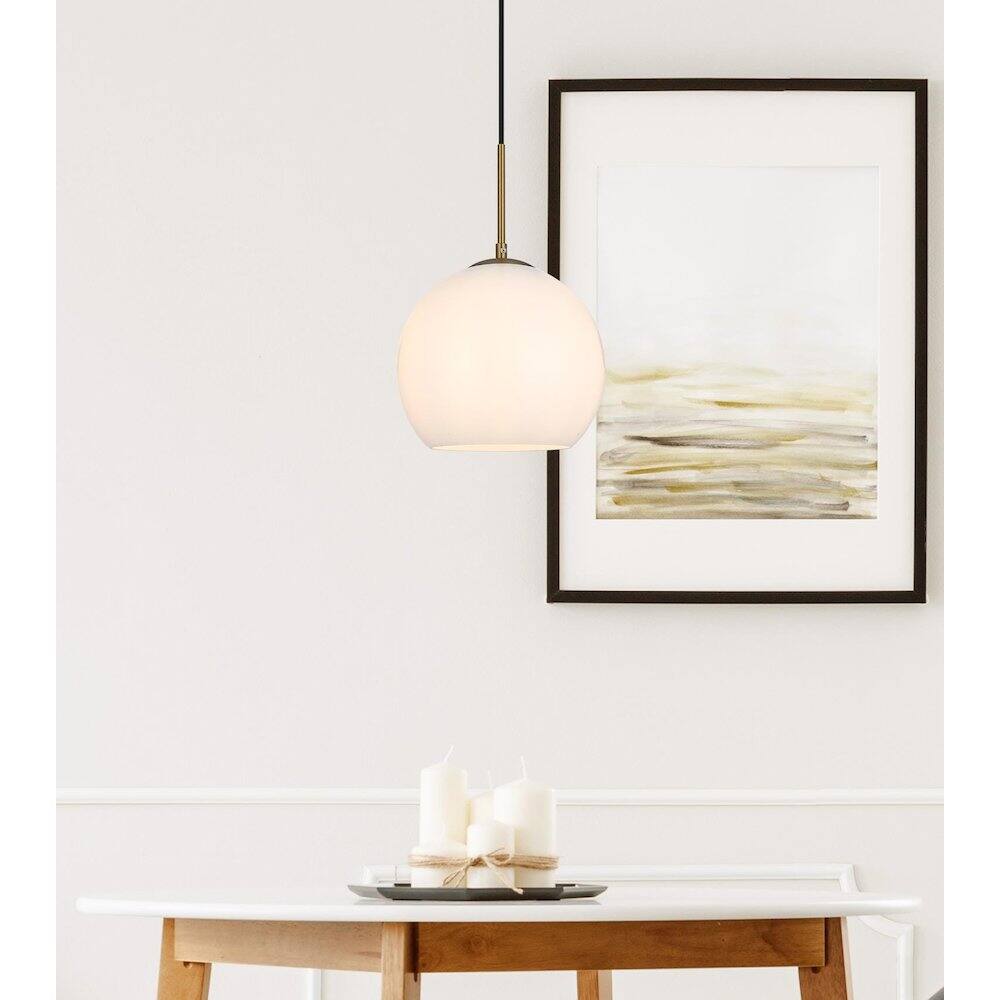Alt View 6. Living District - Baxter 10 Inch Pendant Frosted White Shade in Satin Gold - Satin Gold And Frosted White.