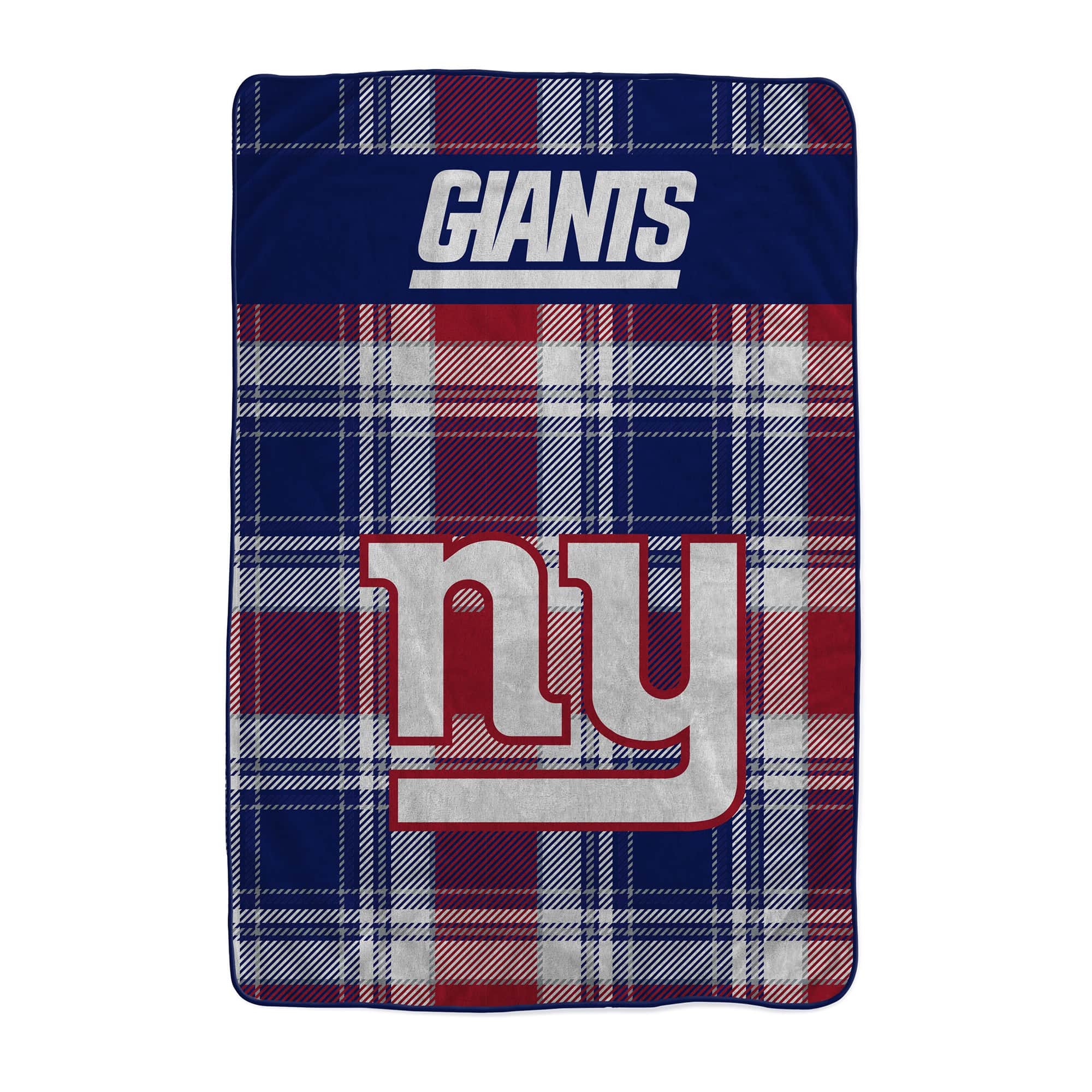 Front. Pegasus - New York Giants 66" x 95" Oversized Plaid FAN-mily Ultra Cozy Blanket - Multicolor.