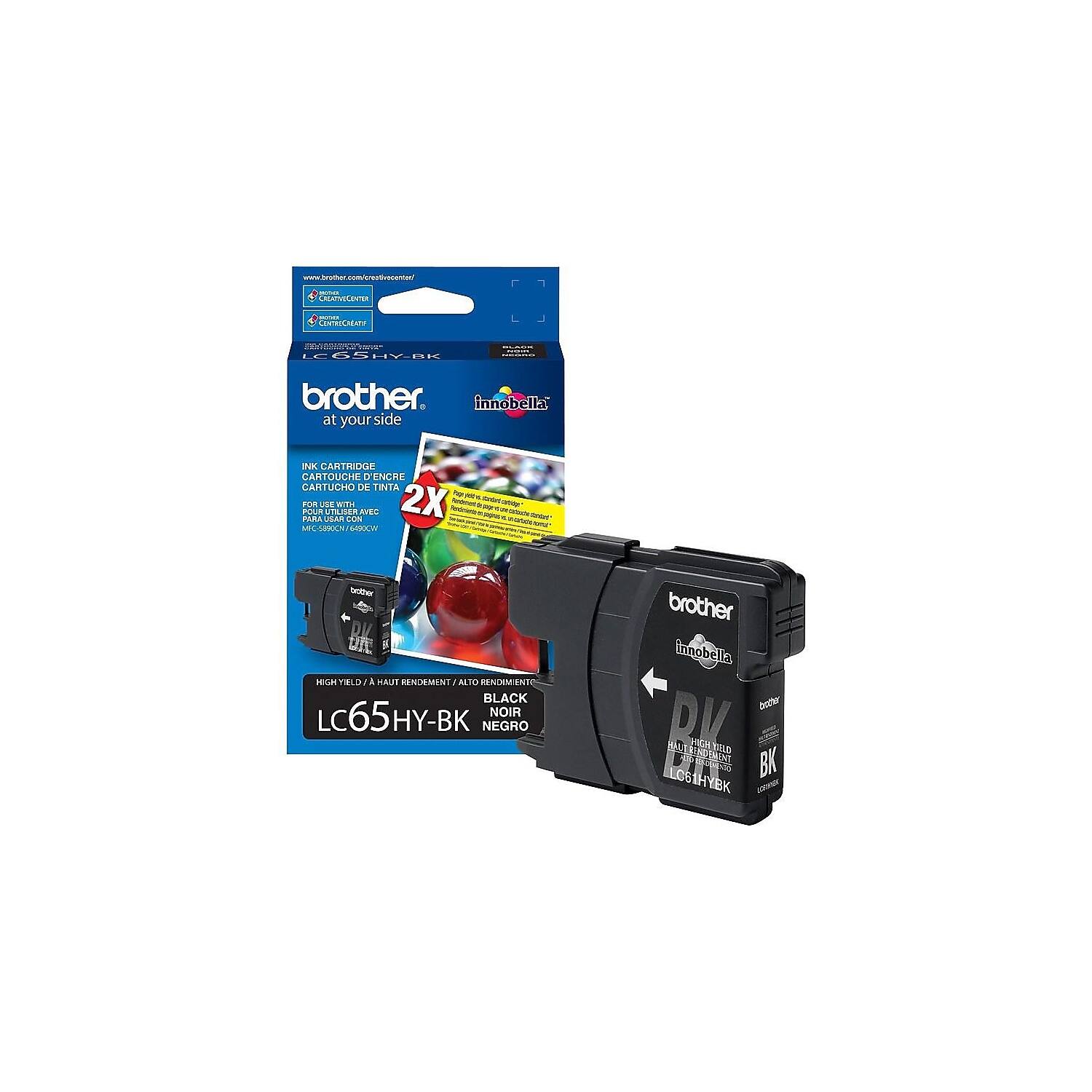 www.brother.com/innobella  
www.brother.com/innobella  
www.tana.com

brother  
innobella  
at your side

2X  
HIGH YIELD / A HAUT RENDIMENTO / ALTO RENDIMIENTO

LC65HY-BK  
INK CARTRIDGE / CARTOUCHE DE TINTA / CARTUCHO DE TINTA  
FOR USE WITH / AVEC / PARA USAR CON  
MFC-7360 / MFC-7360DN / MFC-7360DW / MFC-7360DW

HIGH YIELD / A HAUT RENDIMENTO / ALTO RENDIMIENTO  
BLACK / NOIR / NEGRO

LC65HY-BK