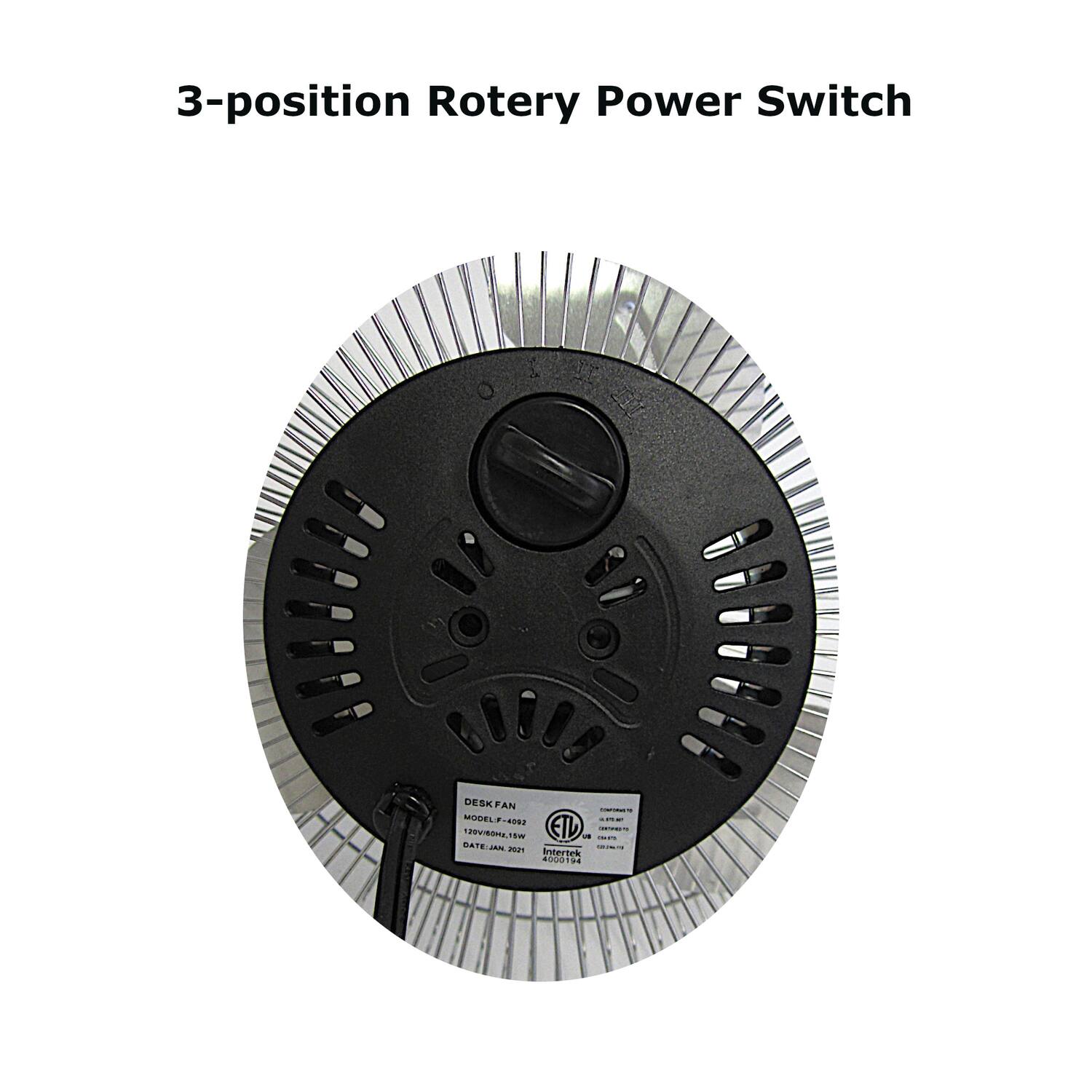 3-position Rotary Power Switch

DESK FAN MODEL 9 SeuE-UVRL1W EIL - SATE-M2P

JAN mn nstertck COO 94