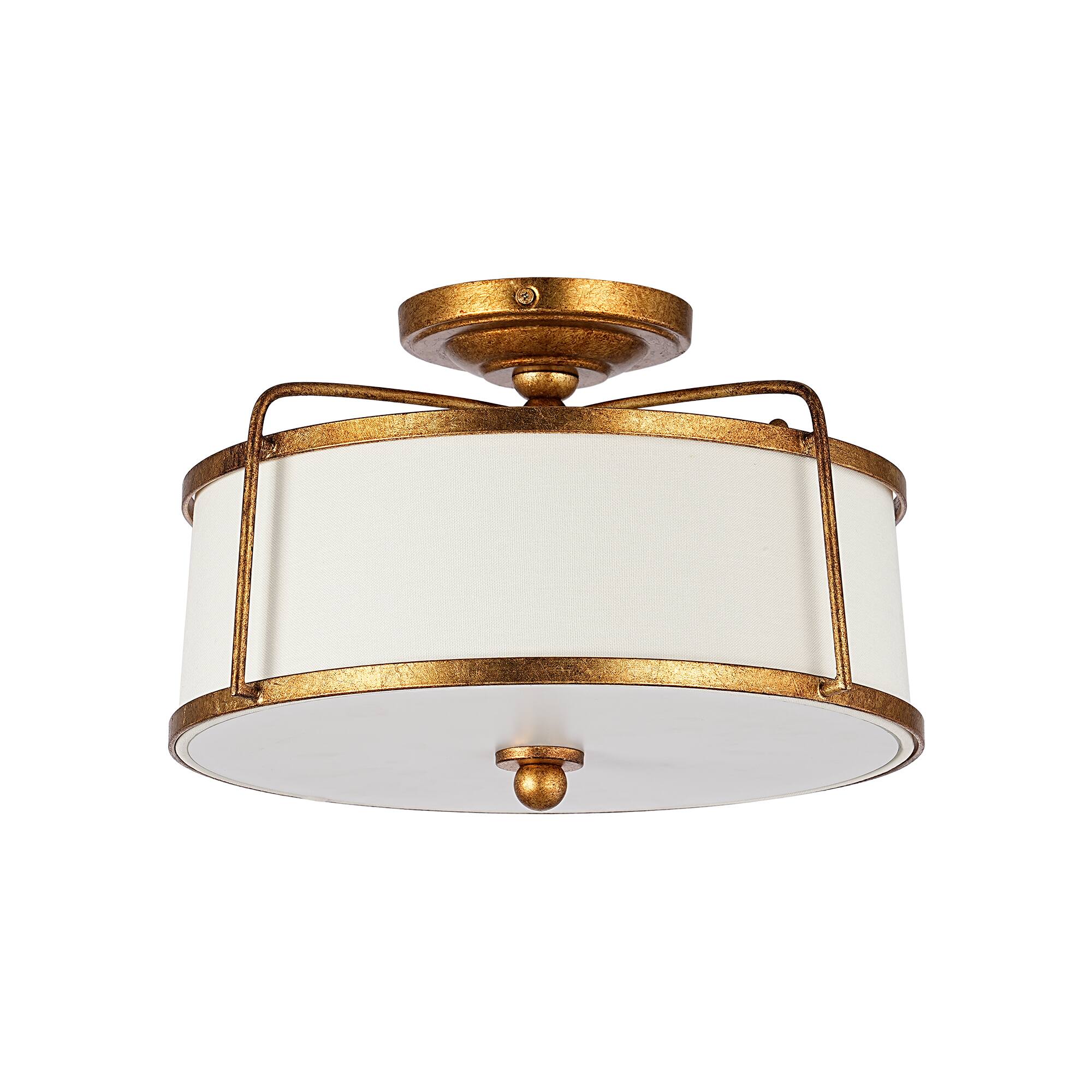 Alt View 2. Parrot Uncle - 14 Inch Modern Fabric Semi Flush Mount 3 Light Drum Ceiling Light for Bedroom,Dining Room,Hallway - Gold.
