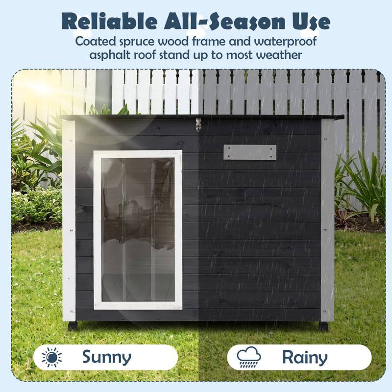 Reliable All-Season Use  
Coated spruce wood frame and waterproof asphalt roof stand up to most weather  

Sunny  
Rainy