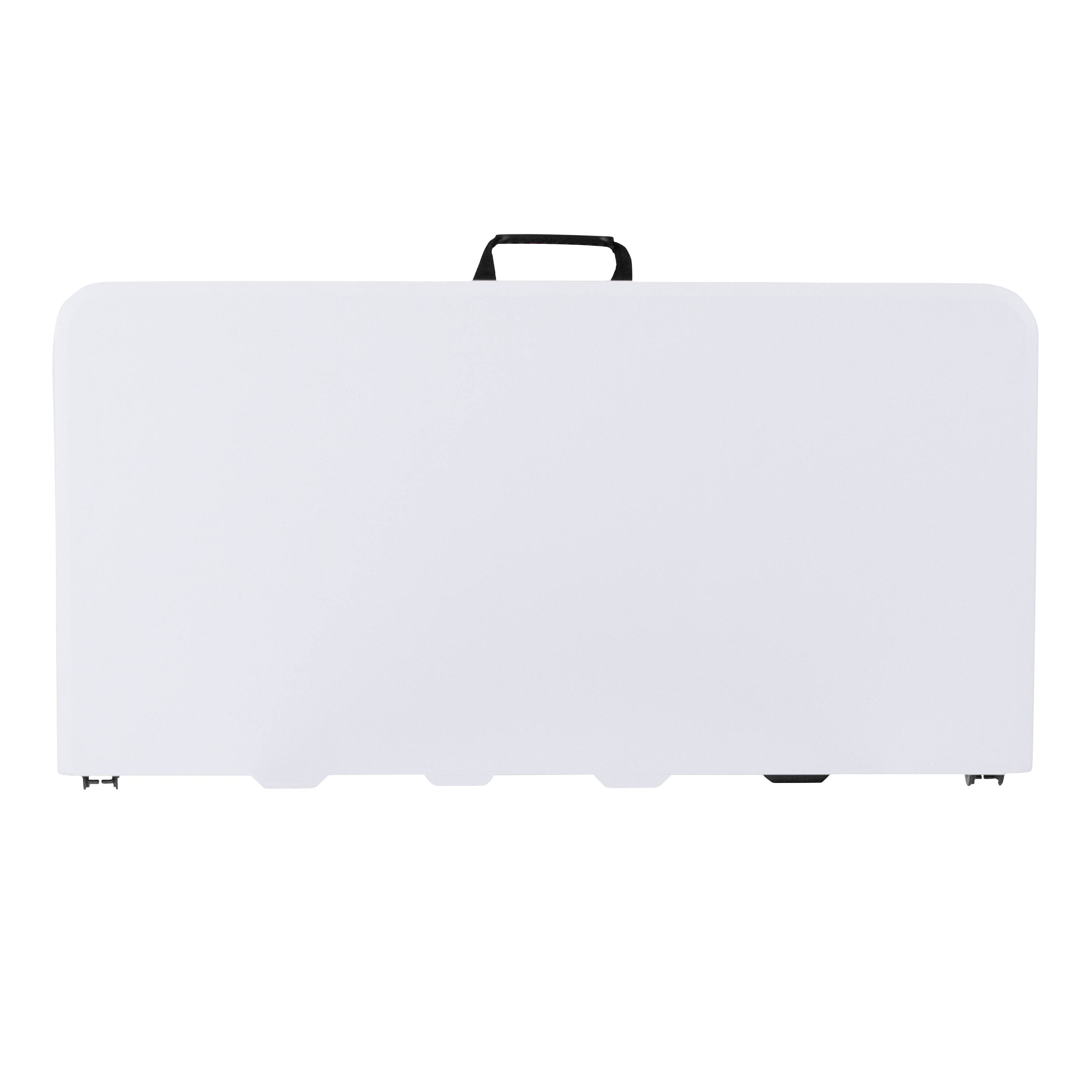 Alt View 3. Emma + Oliver - 2.79-Foot Square Bi-Fold Plastic Folding Table with Carrying Handle - Granite White.