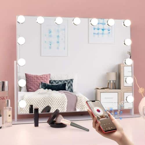 Pacoar Cade - MISAVANITY Vanity Mirror with Lights and Degree Rotating Hollywood Lighted Makeup Color Lighting Port for Dressing - B-15led-rotated-speaker&usb