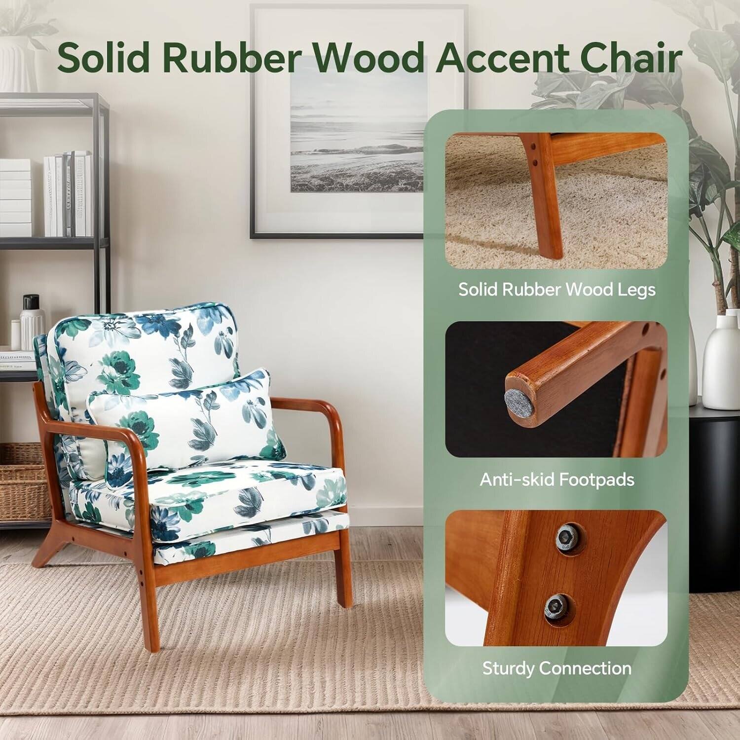 Solid Rubber Wood Accent Chair

- Solid Rubber Wood Legs
- Anti-skid Footpads
- Sturdy Connection