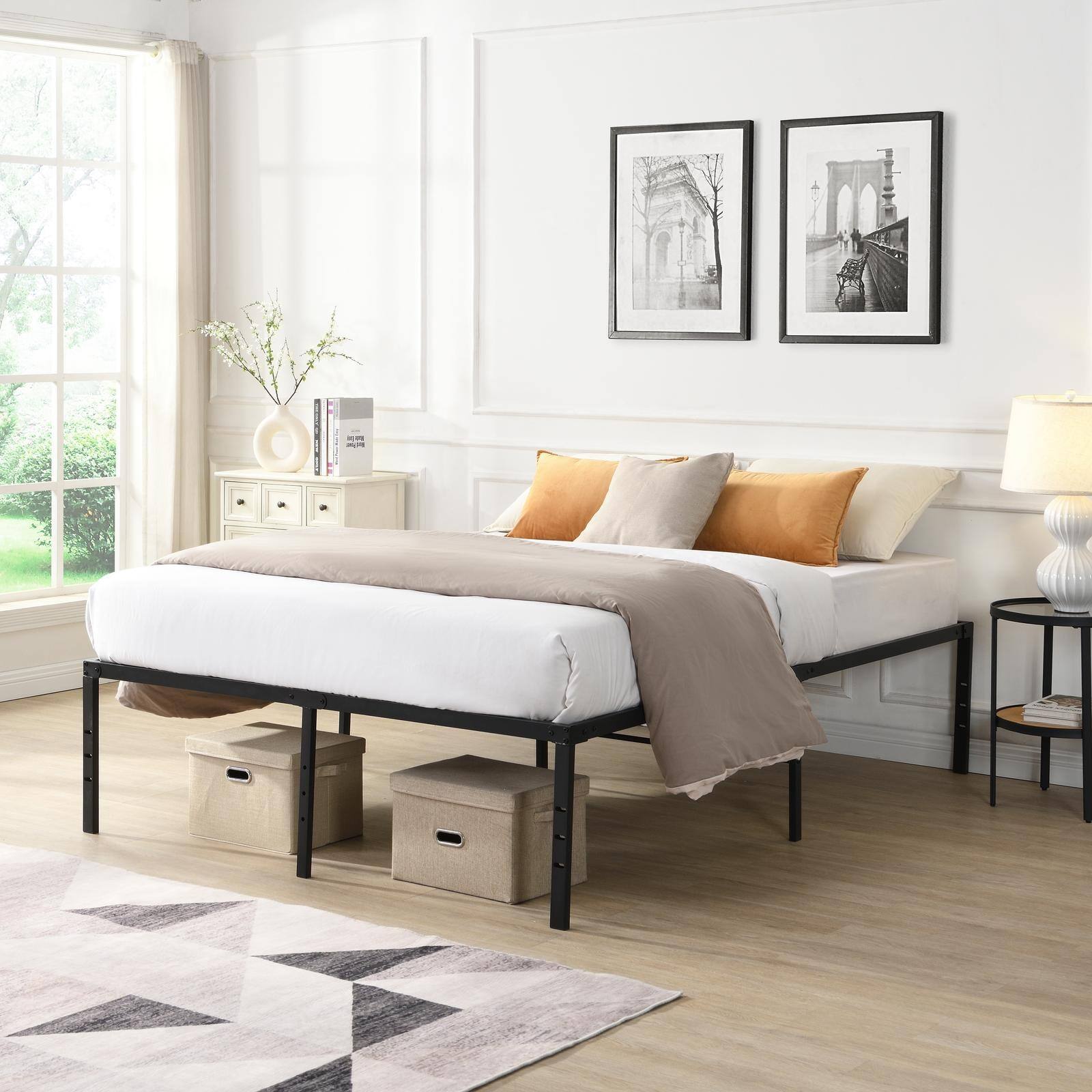 Back. Spaco - Spaco Industrial King Bed Frame, Reinforced Steel Support, 1000lb Capacity, No Squeak, Under Bed Storage, for Bedroom - Black.