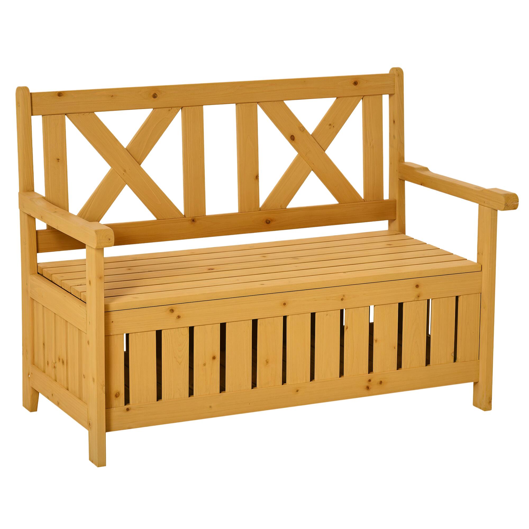 Front. Outsunny - Outsunny Patio Wooden Bench with Storage Box, 29 Gallon Outdoor Storage Bench - Yellow.