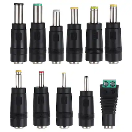 Front. DORLUKFU - DC Adapter Plug, 11 Pcs Universal 5.5 mm x 2.1 mm DC AC Power Adapter Tips Connector Charger Adapters Kit Power Supply.