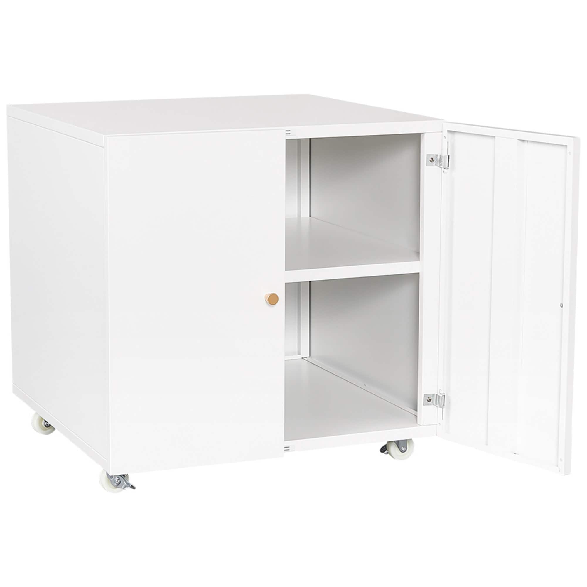 Boyel Living - Metal Filing Storage Cabinet Mobile Printer Tables for Small Spaces with Adjustable Shelf and Wheels for Home Office - White